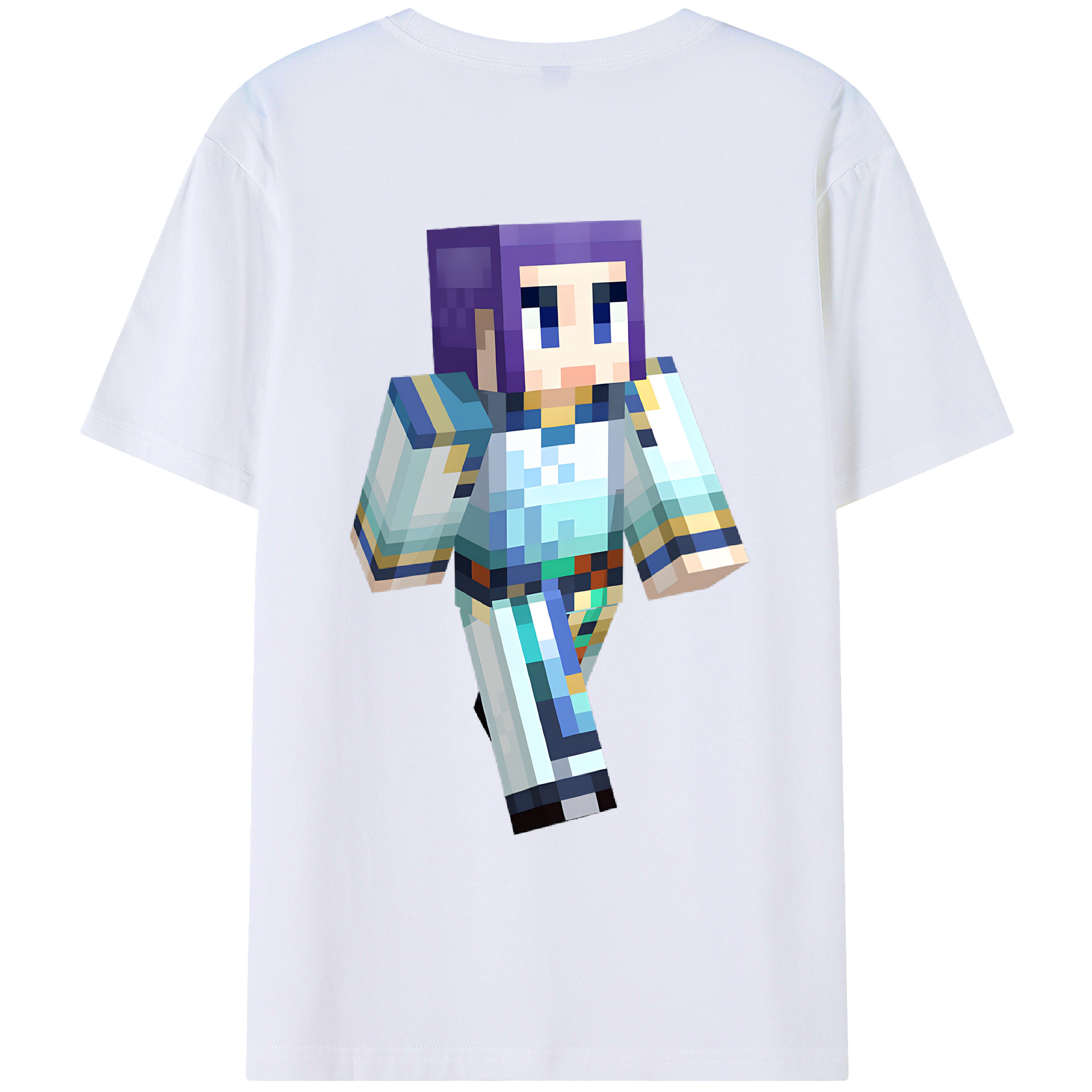 （画像用） マインクラフト ブロックの世界 Minecraft MC Block world 綿100％ メンズ半袖Tシャツ（バックプリント） 通気性