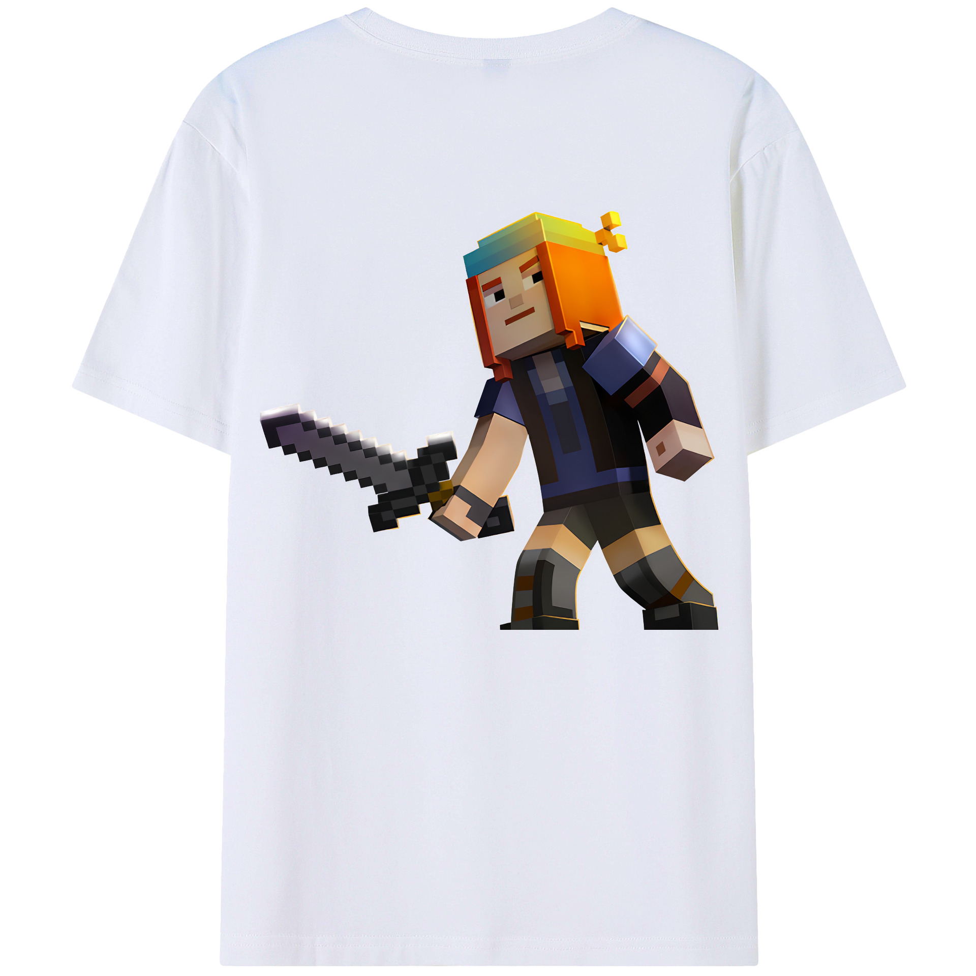 （画像用） マインクラフト ブロックの世界 Minecraft MC Block world 綿100％ メンズ半袖Tシャツ（バックプリント） 通気性