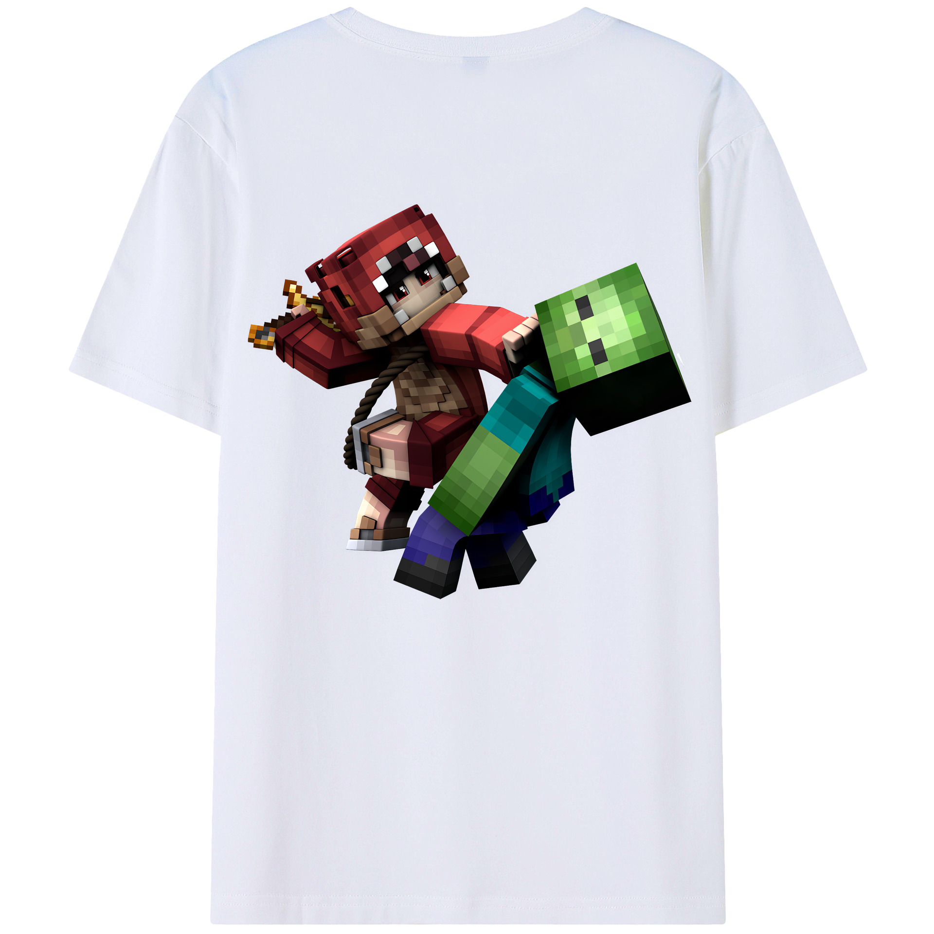 （画像用） マインクラフト ブロックの世界 Minecraft MC Block world 綿100％ メンズ半袖Tシャツ（バックプリント） 通気性