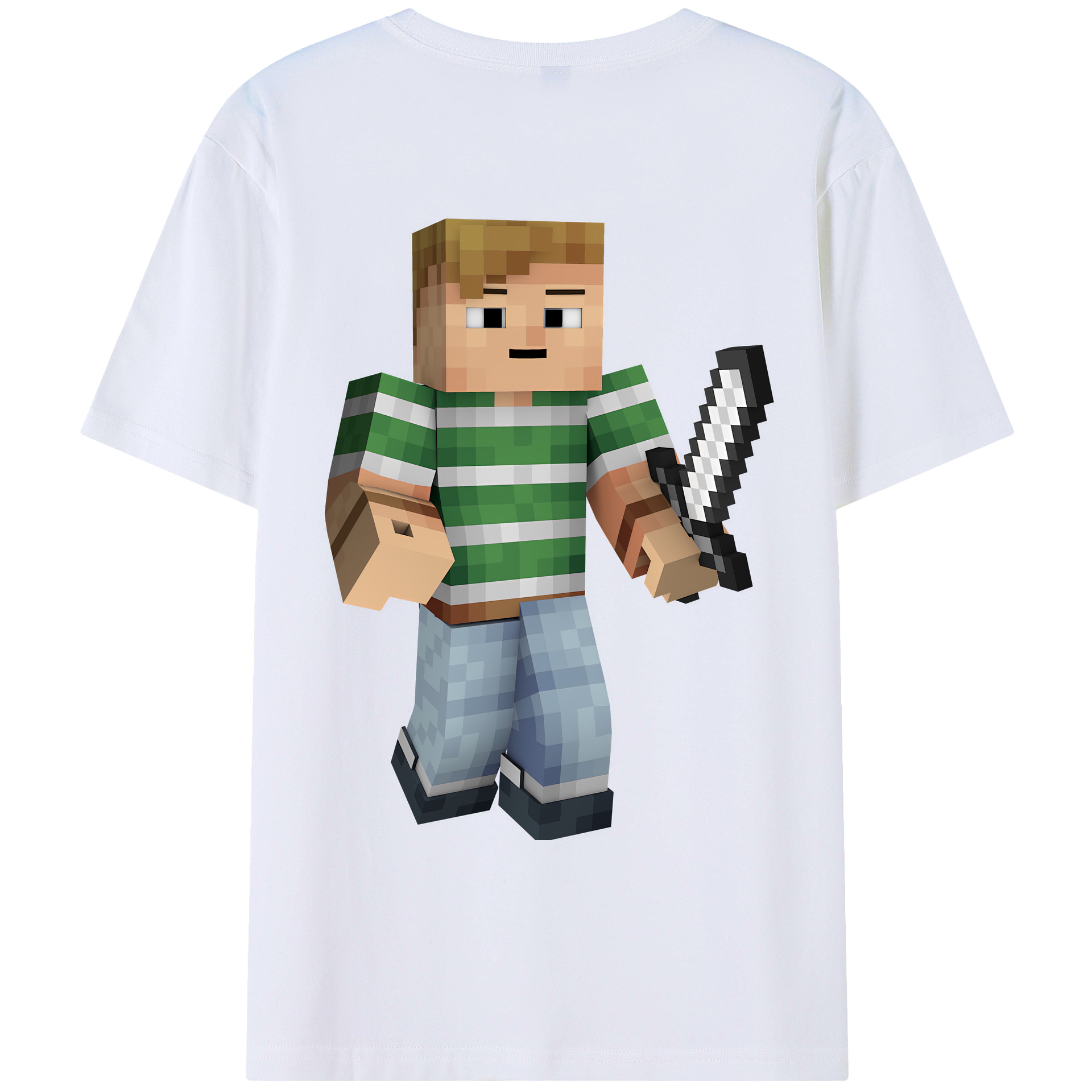 （画像用） マインクラフト ブロックの世界 Minecraft MC Block world 綿100％ メンズ半袖Tシャツ（バックプリント） 通気性