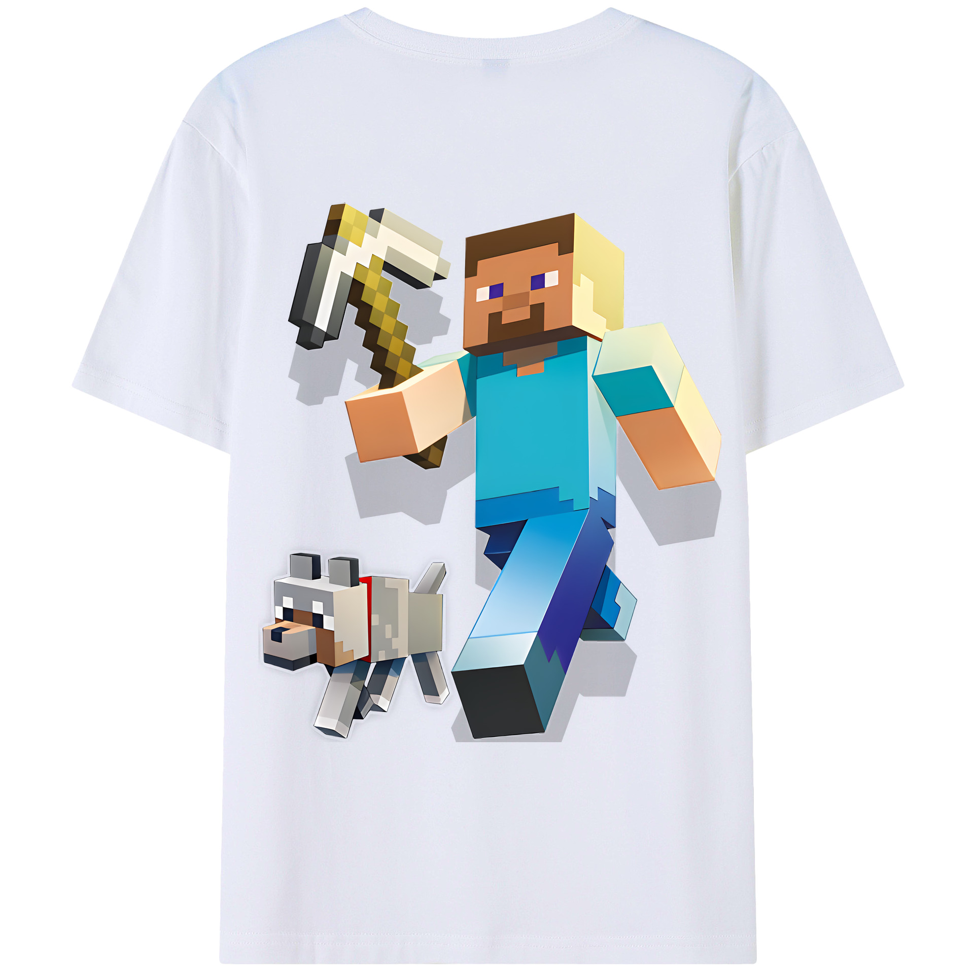 （画像用） マインクラフト ブロックの世界 Minecraft MC Block world 綿100％ メンズ半袖Tシャツ（バックプリント） 通気性