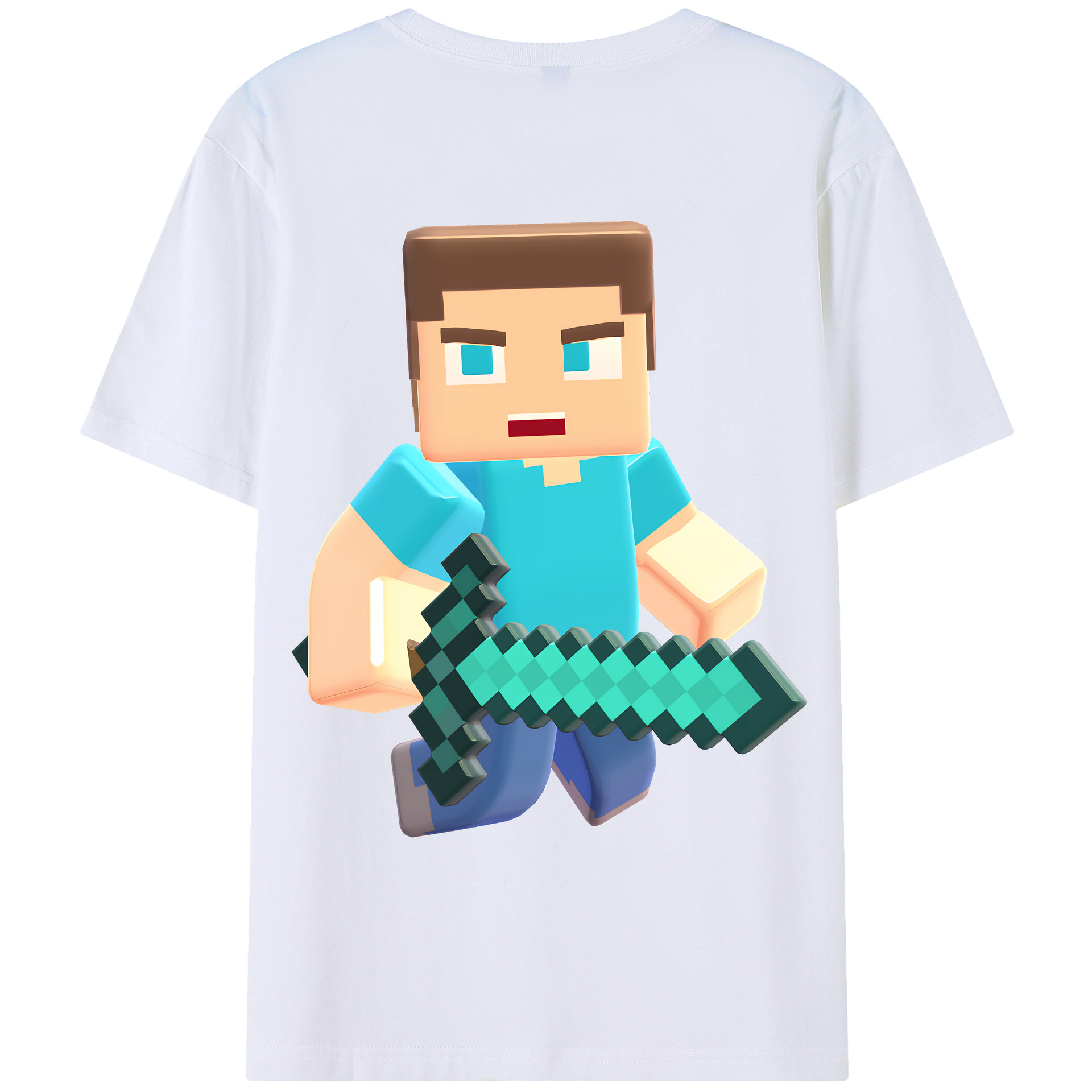 （画像用） マインクラフト ブロックの世界 Minecraft MC Block world 綿100％ メンズ半袖Tシャツ（バックプリント） 通気性