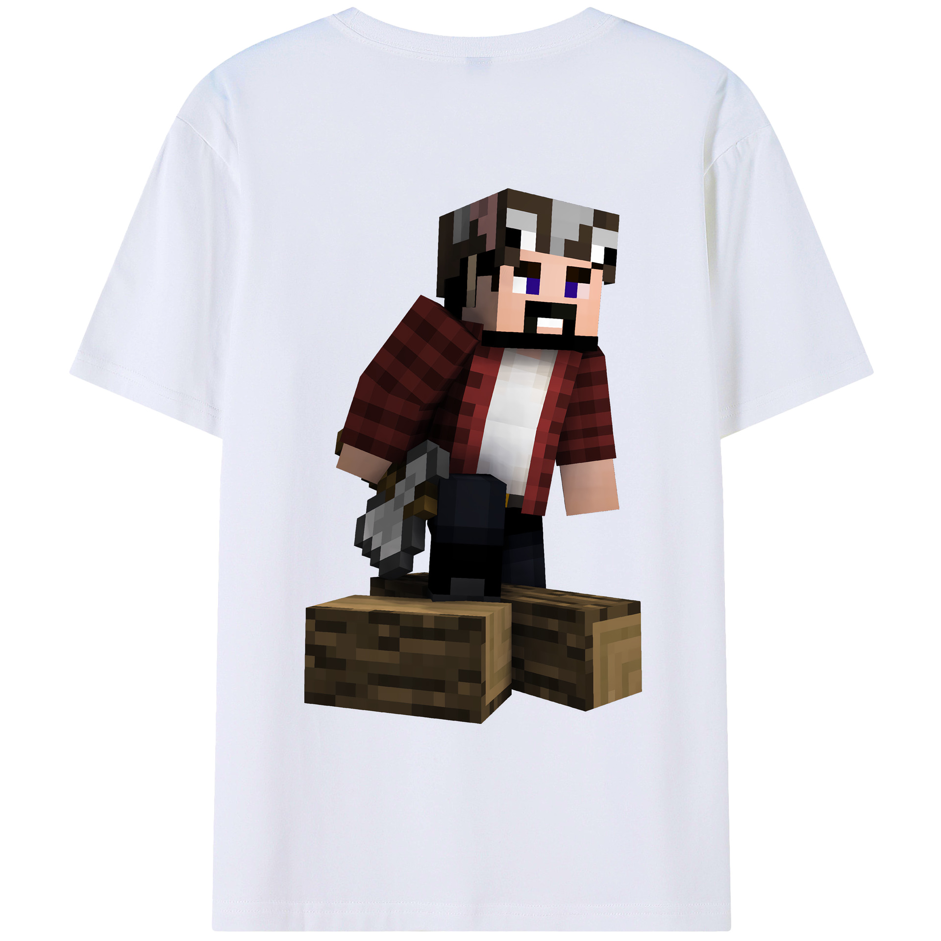 （画像用） マインクラフト ブロックの世界 Minecraft MC Block world 綿100％ メンズ半袖Tシャツ（バックプリント） 通気性