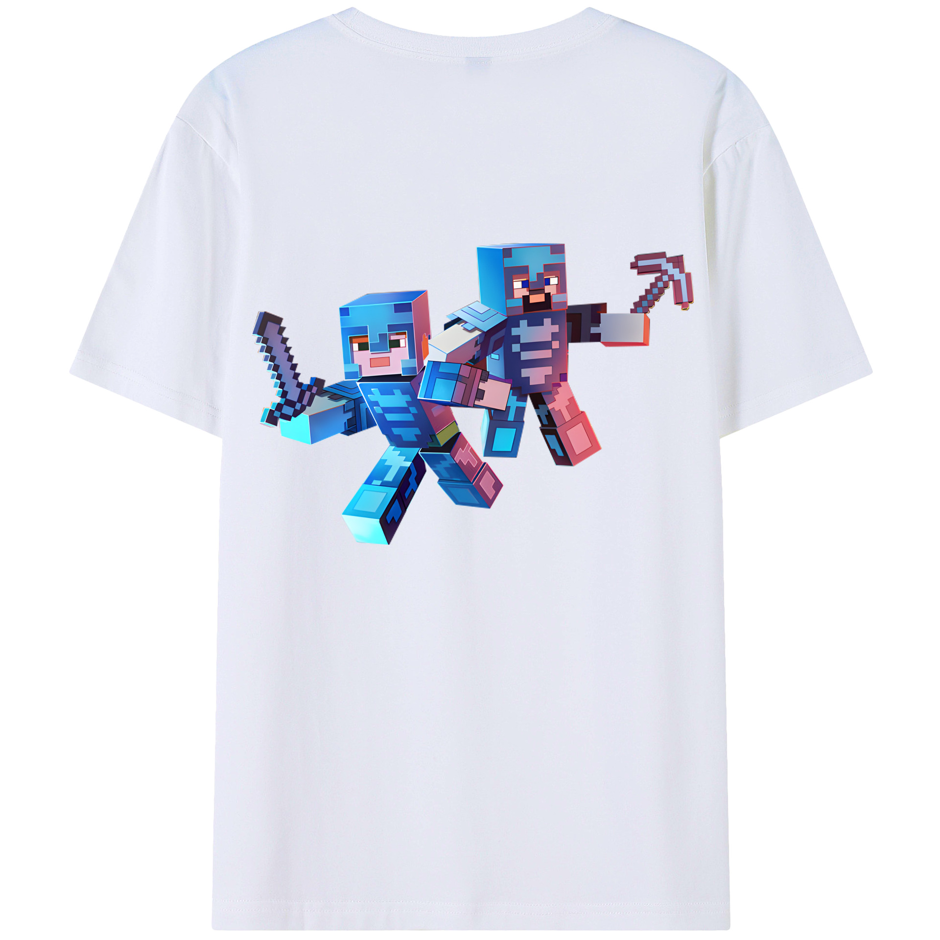 （画像用） マインクラフト ブロックの世界 Minecraft MC Block world 綿100％ メンズ半袖Tシャツ（バックプリント） 通気性
