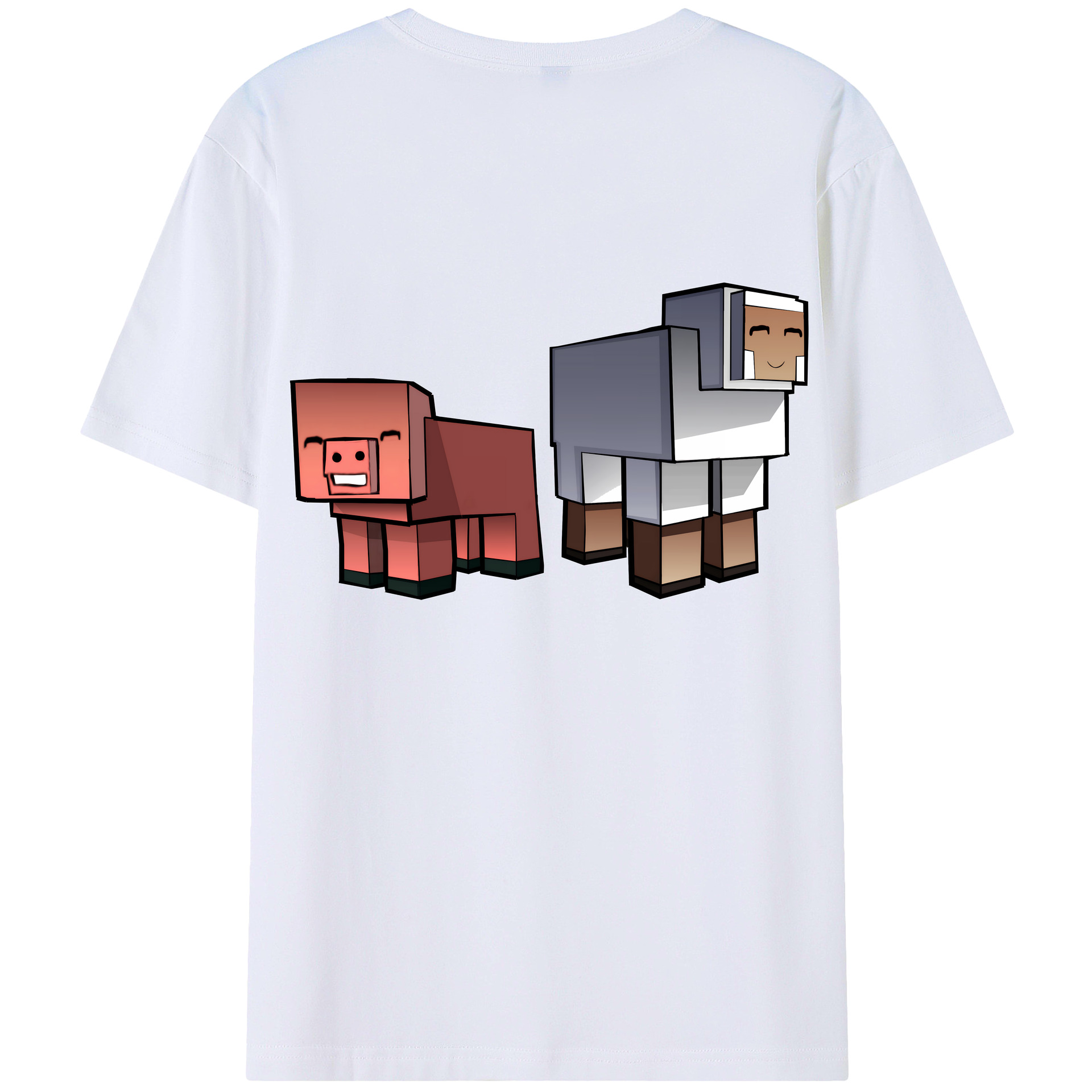 （画像用） マインクラフト ブロックの世界 Minecraft MC Block world 綿100％ メンズ半袖Tシャツ（バックプリント） 通気性