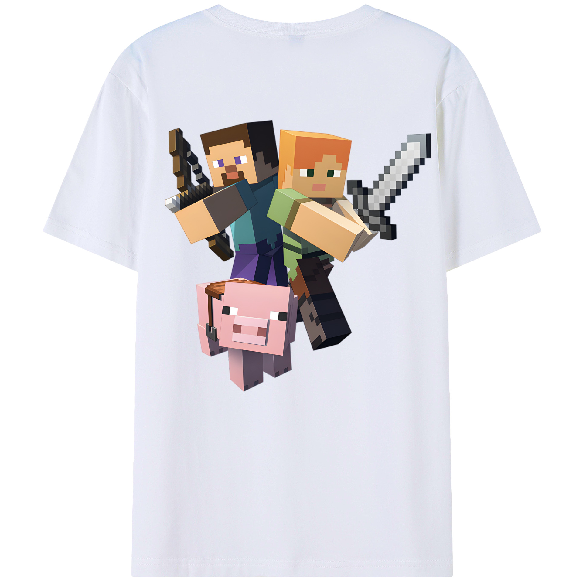 （画像用） マインクラフト ブロックの世界 Minecraft MC Block world 綿100％ メンズ半袖Tシャツ（バックプリント） 通気性