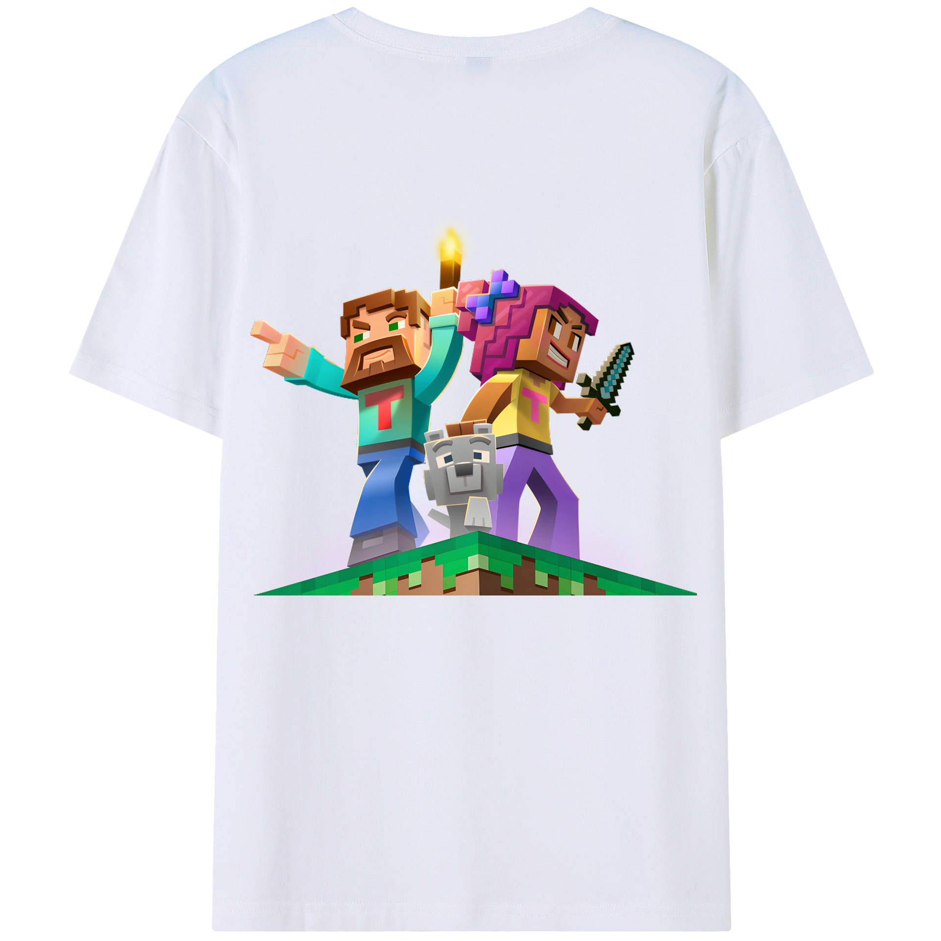 （画像用） マインクラフト ブロックの世界 Minecraft MC Block world 綿100％ メンズ半袖Tシャツ（バックプリント） 通気性