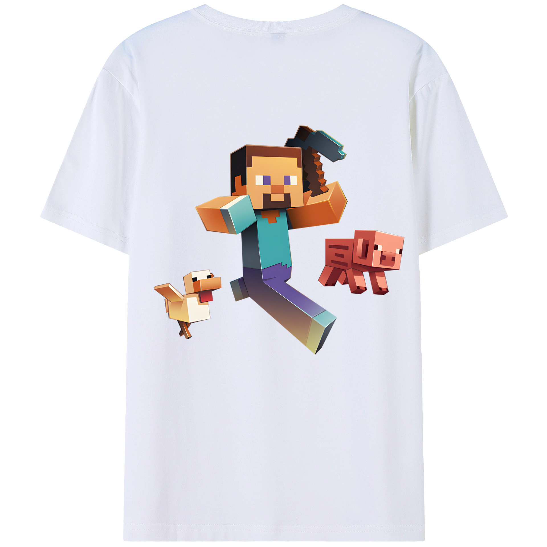 （画像用） マインクラフト ブロックの世界 Minecraft MC Block world 綿100％ メンズ半袖Tシャツ（バックプリント） 通気性