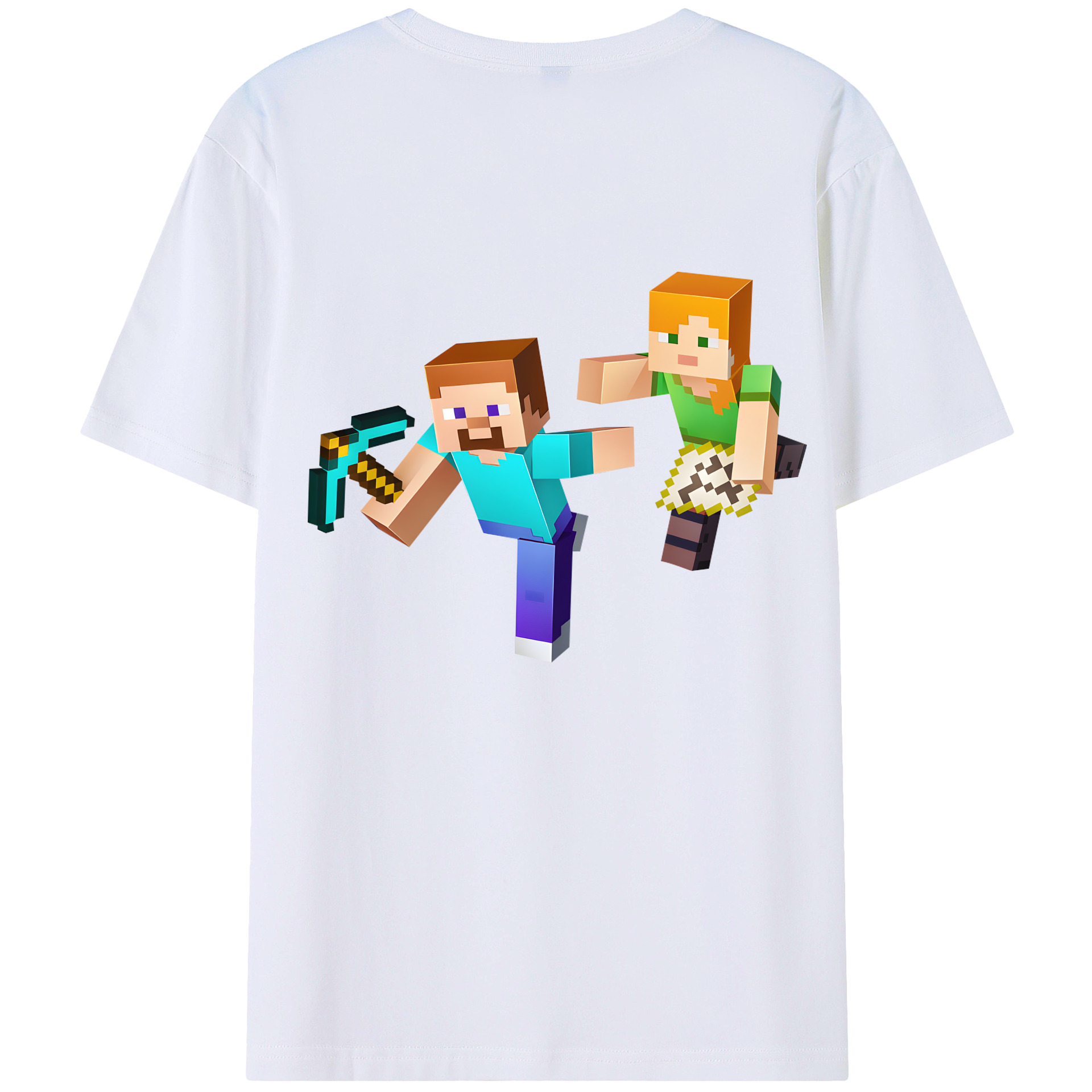 （画像用） マインクラフト ブロックの世界 Minecraft MC Block world 綿100％ メンズ半袖Tシャツ（バックプリント） 通気性