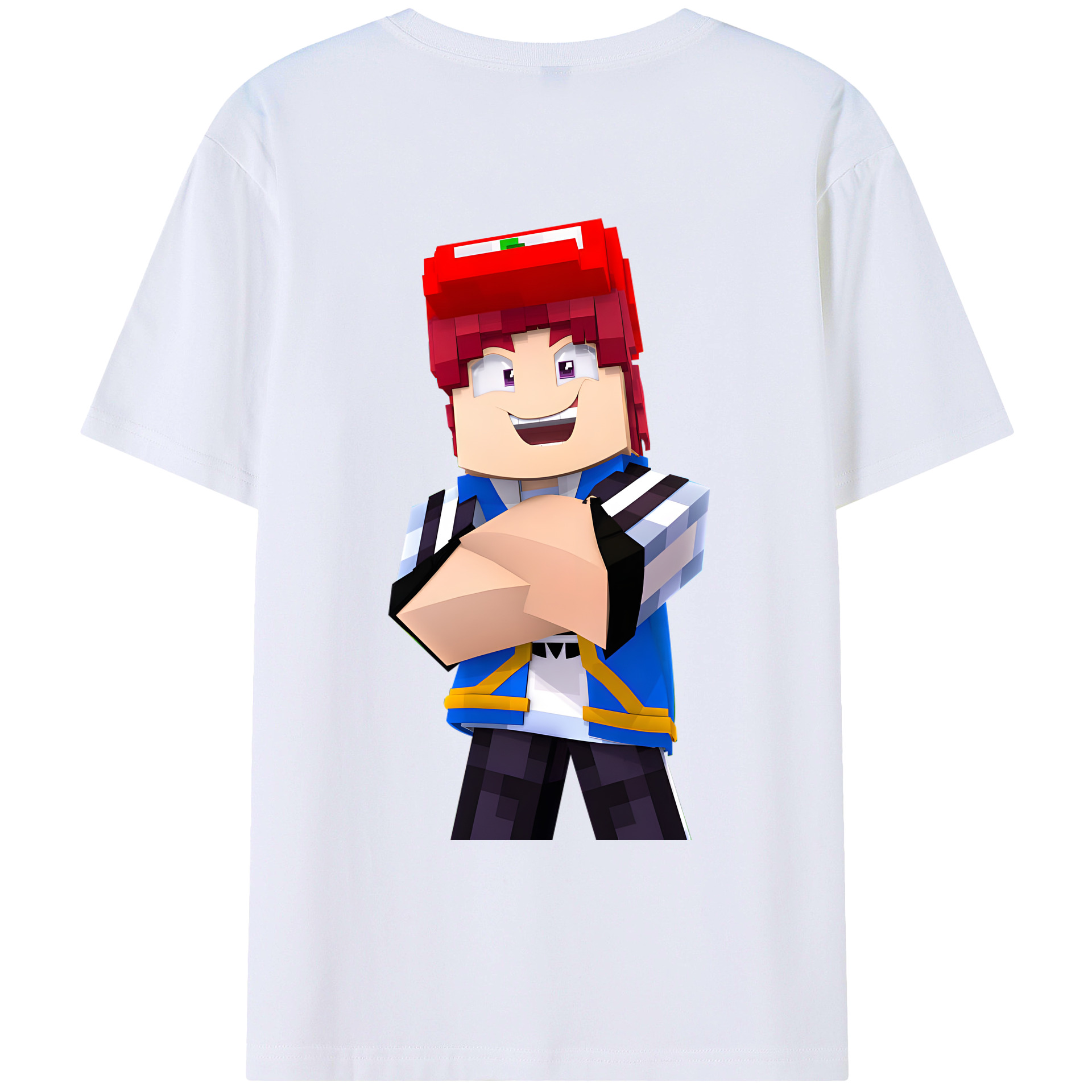 （画像用） マインクラフト ブロックの世界 Minecraft MC Block world 綿100％ メンズ半袖Tシャツ（バックプリント） 通気性