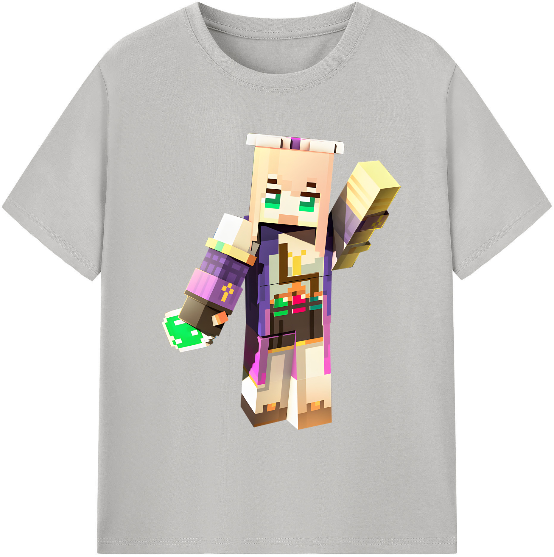 （画像用） マインクラフト ブロックの世界 Minecraft MC Block world 綿100％ メンズ半袖Tシャツ｜肌触りやわらか＆通気性