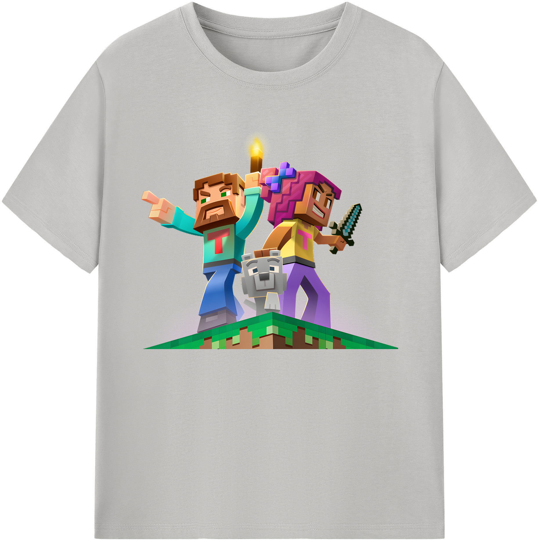 （画像用） マインクラフト ブロックの世界 Minecraft MC Block world 綿100％ メンズ半袖Tシャツ｜肌触りやわらか＆通気性