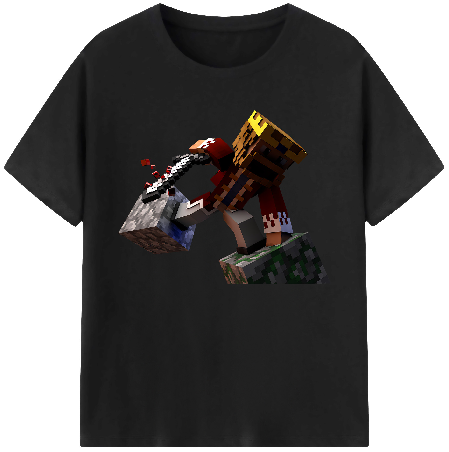 （画像用） マインクラフト ブロックの世界 Minecraft MC Block world 綿100％ メンズ半袖Tシャツ｜肌触りやわらか＆通気性