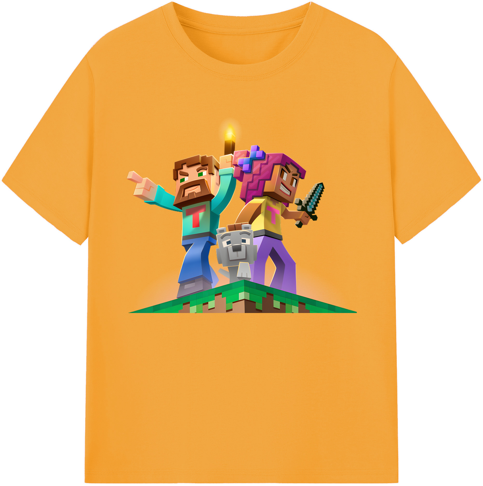 （画像用） マインクラフト ブロックの世界 Minecraft MC Block world 綿100％ メンズ半袖Tシャツ｜肌触りやわらか＆通気性