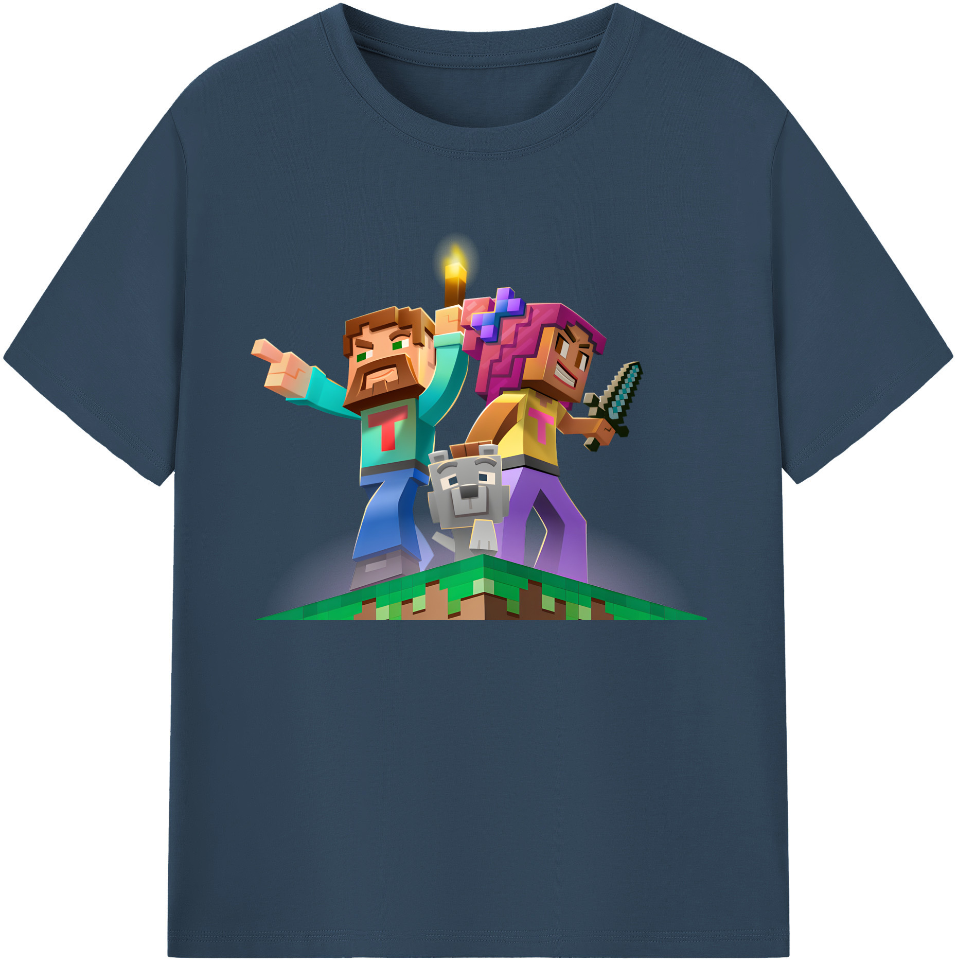 （画像用） マインクラフト ブロックの世界 Minecraft MC Block world 綿100％ メンズ半袖Tシャツ｜肌触りやわらか＆通気性