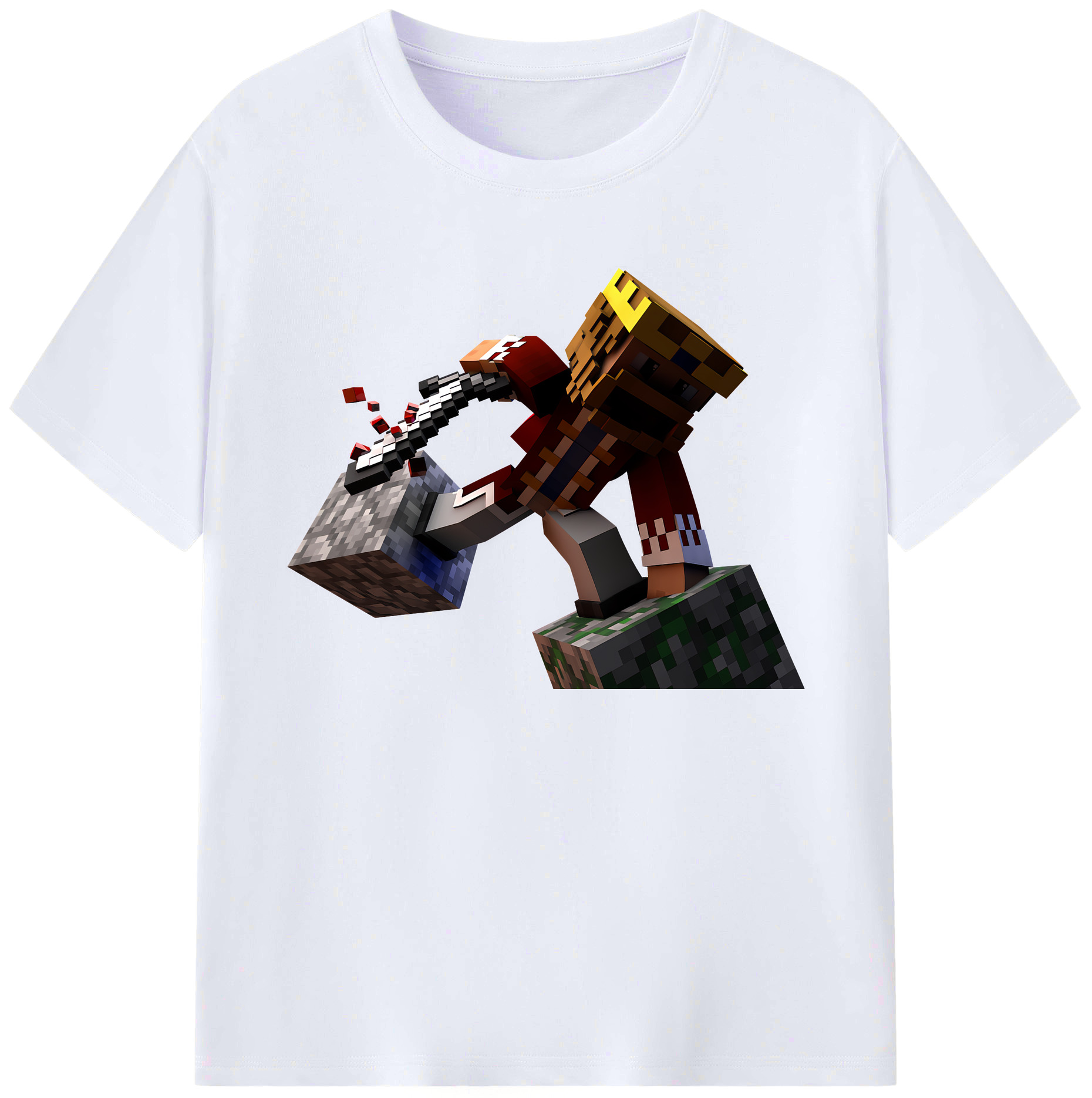 （画像用） マインクラフト ブロックの世界 Minecraft MC Block world 綿100％ メンズ半袖Tシャツ｜肌触りやわらか＆通気性