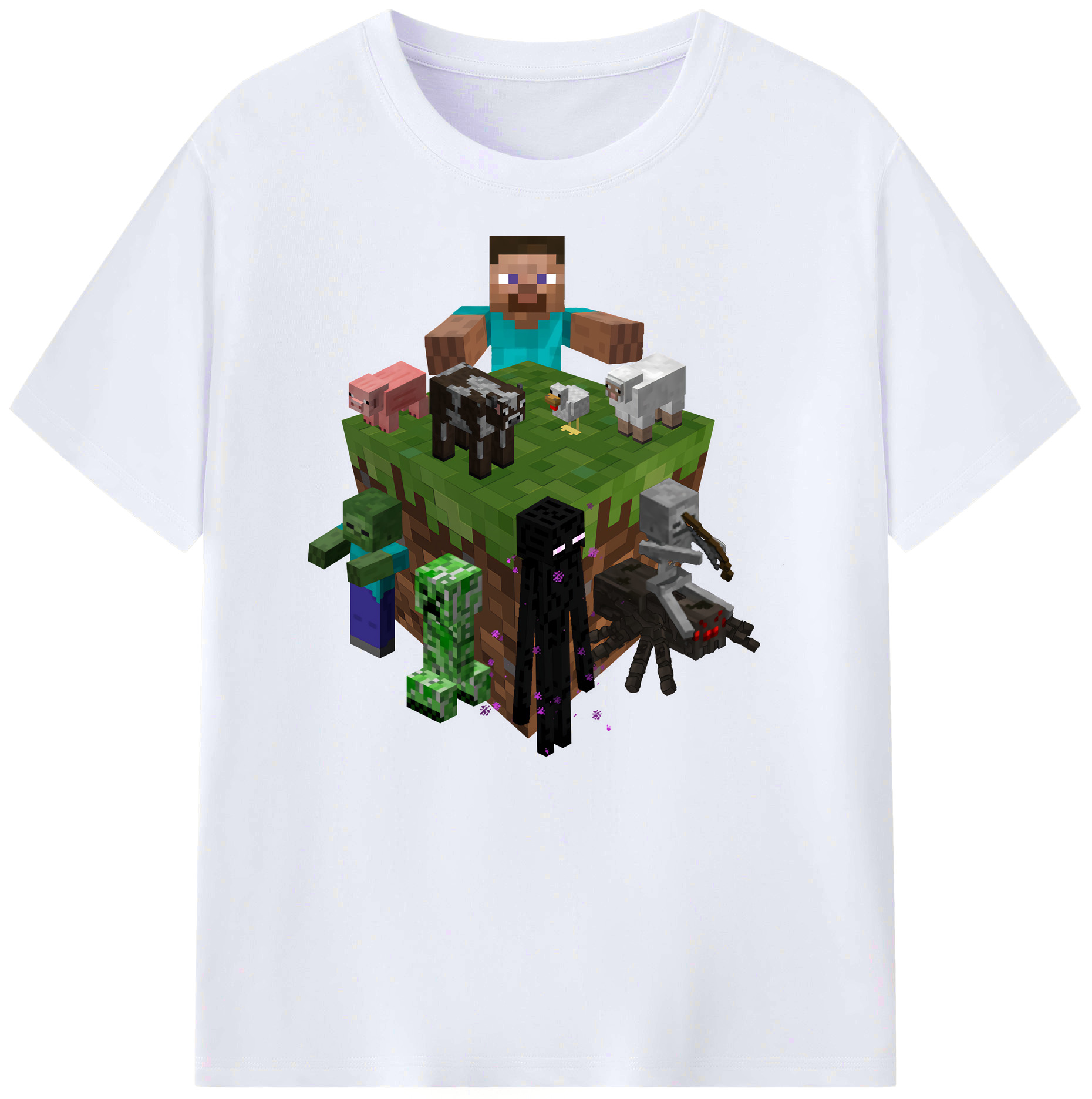 （画像用） マインクラフト ブロックの世界 Minecraft MC Block world 綿100％ メンズ半袖Tシャツ｜肌触りやわらか＆通気性