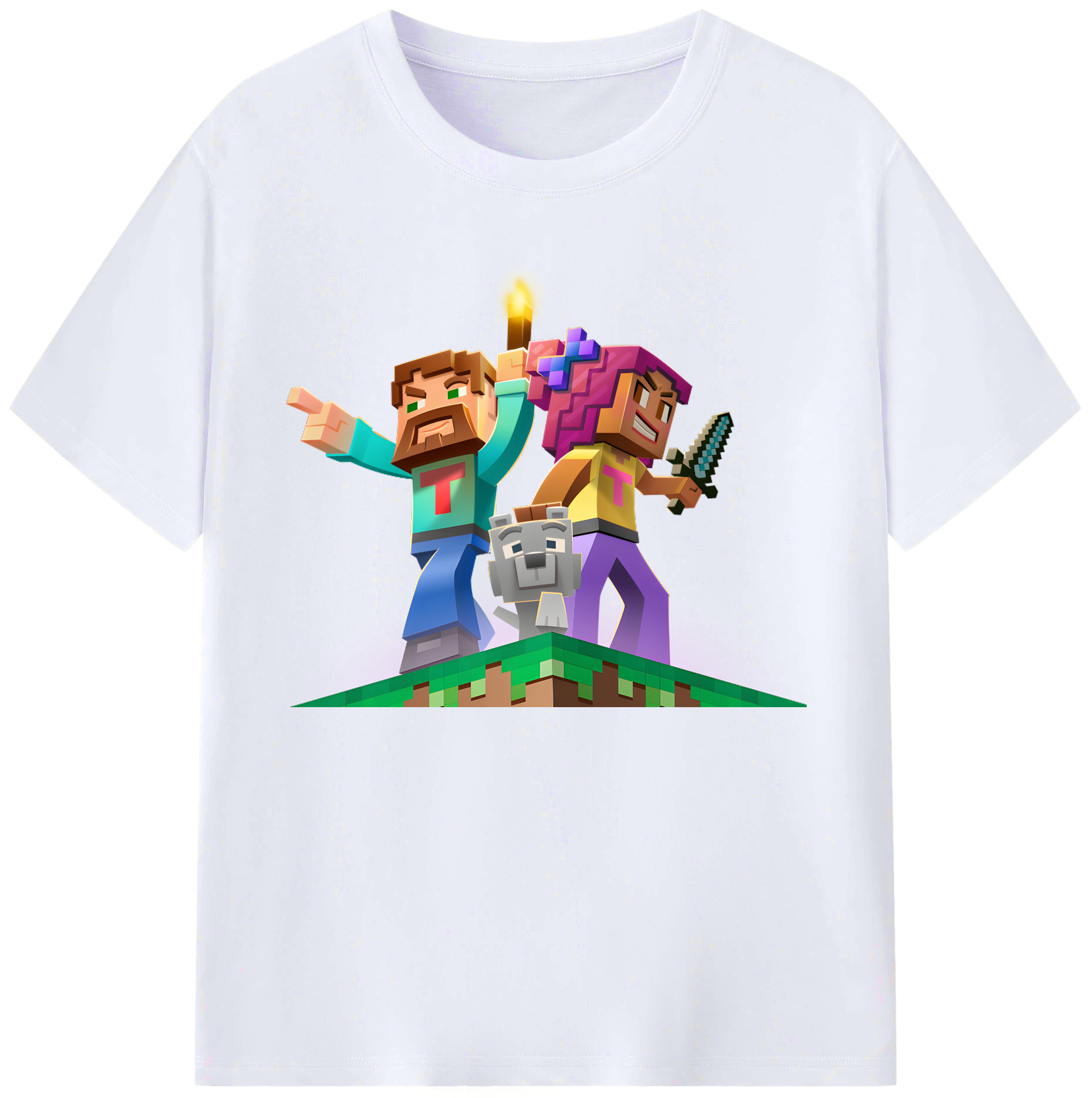 （画像用） マインクラフト ブロックの世界 Minecraft MC Block world 綿100％ メンズ半袖Tシャツ｜肌触りやわらか＆通気性