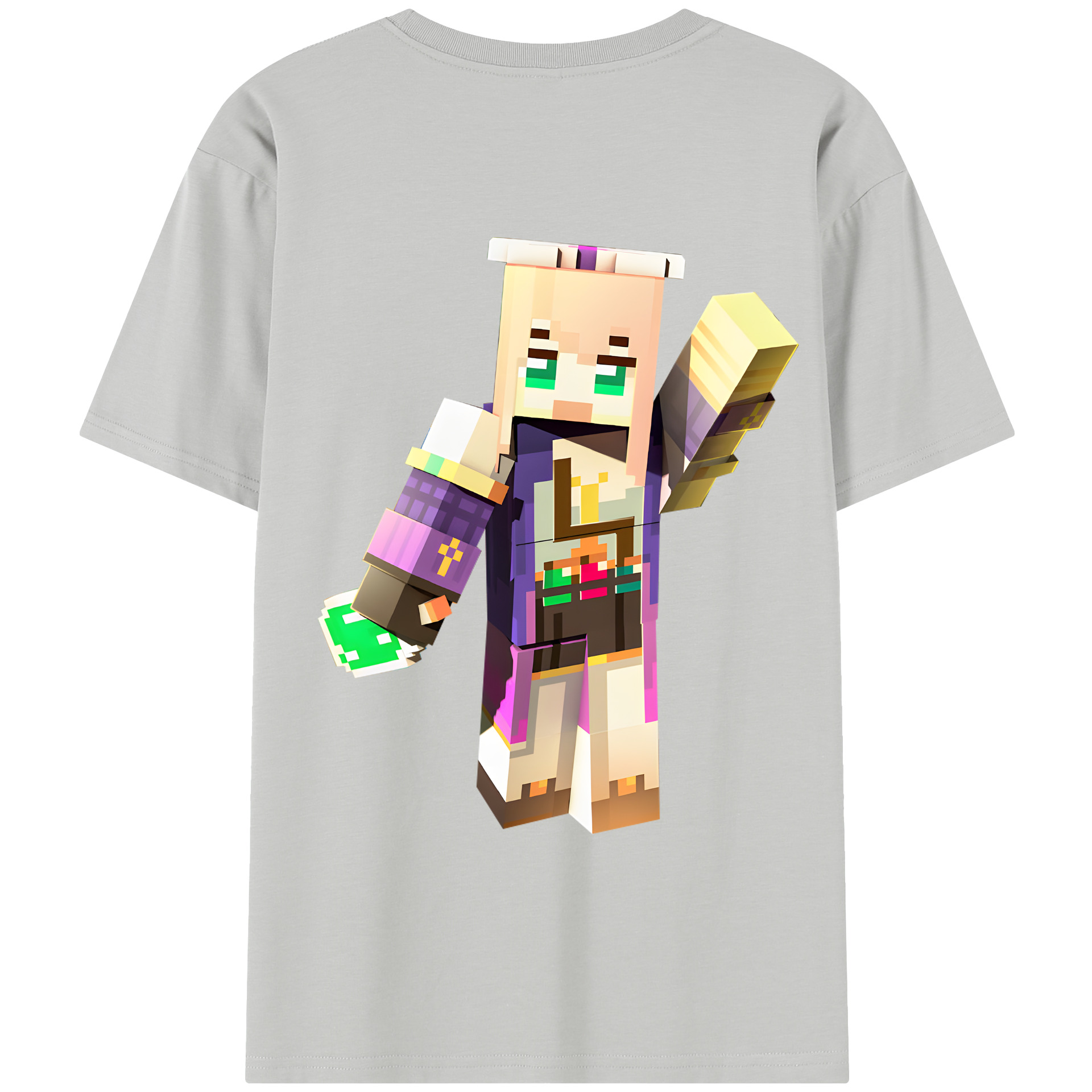 （画像用） マインクラフト ブロックの世界 Minecraft MC Block world レディース半袖Tシャツ(バックプリント)