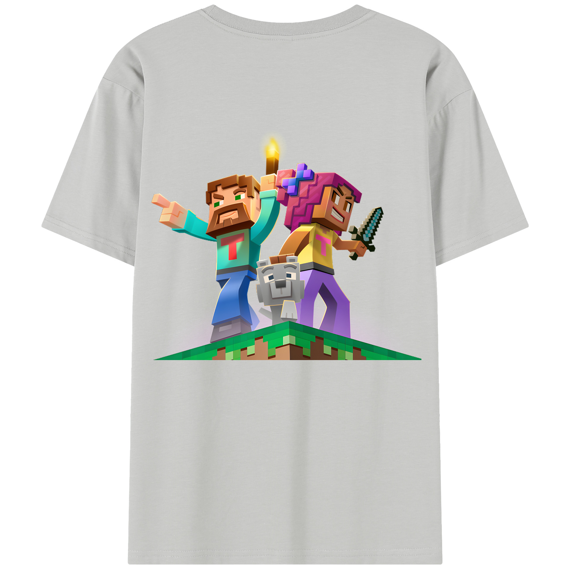 （画像用） マインクラフト ブロックの世界 Minecraft MC Block world レディース半袖Tシャツ(バックプリント)