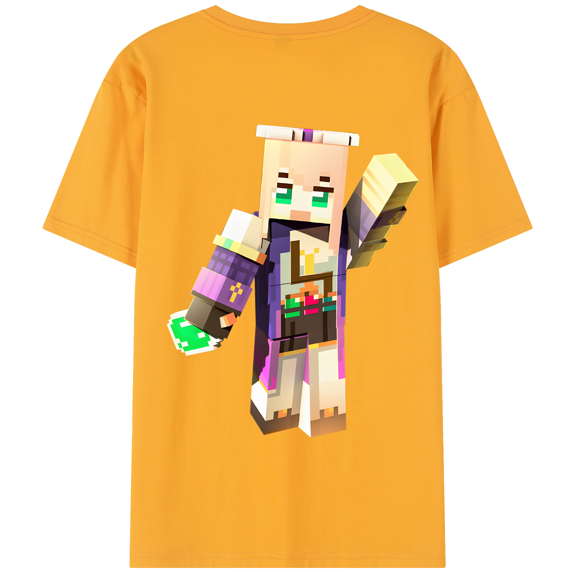 （画像用） マインクラフト ブロックの世界 Minecraft MC Block world レディース半袖Tシャツ(バックプリント)