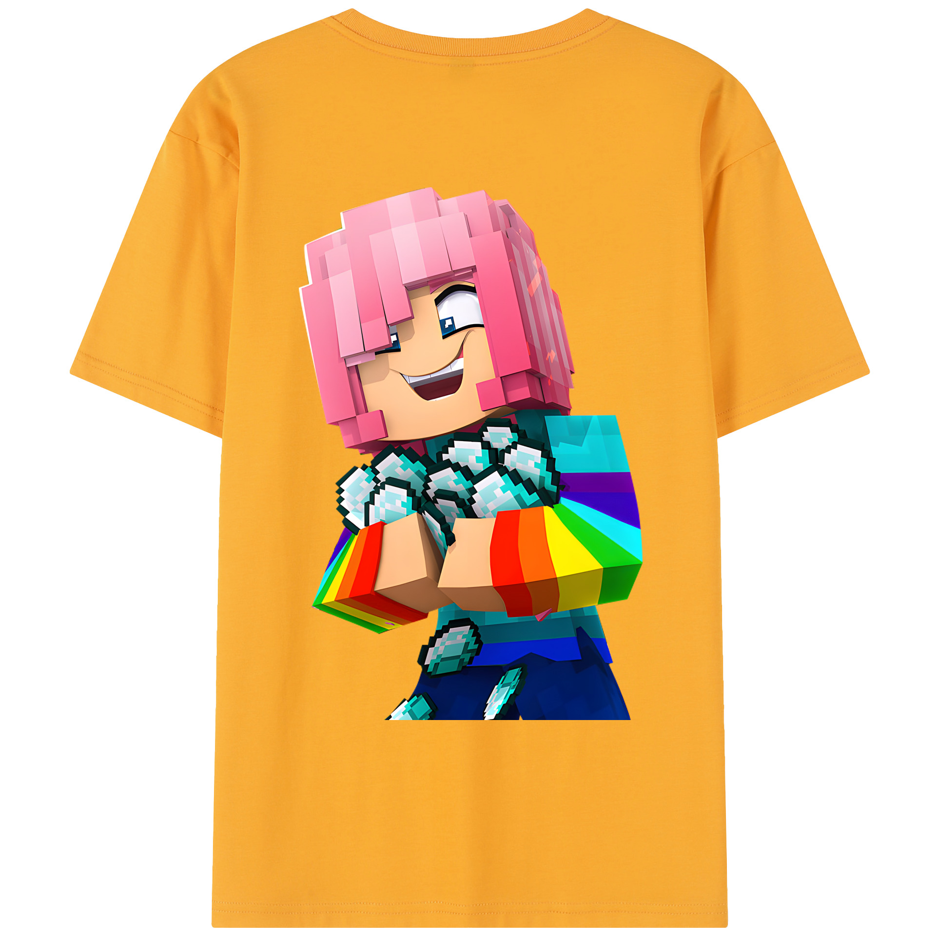 （画像用） マインクラフト ブロックの世界 Minecraft MC Block world レディース半袖Tシャツ(バックプリント)