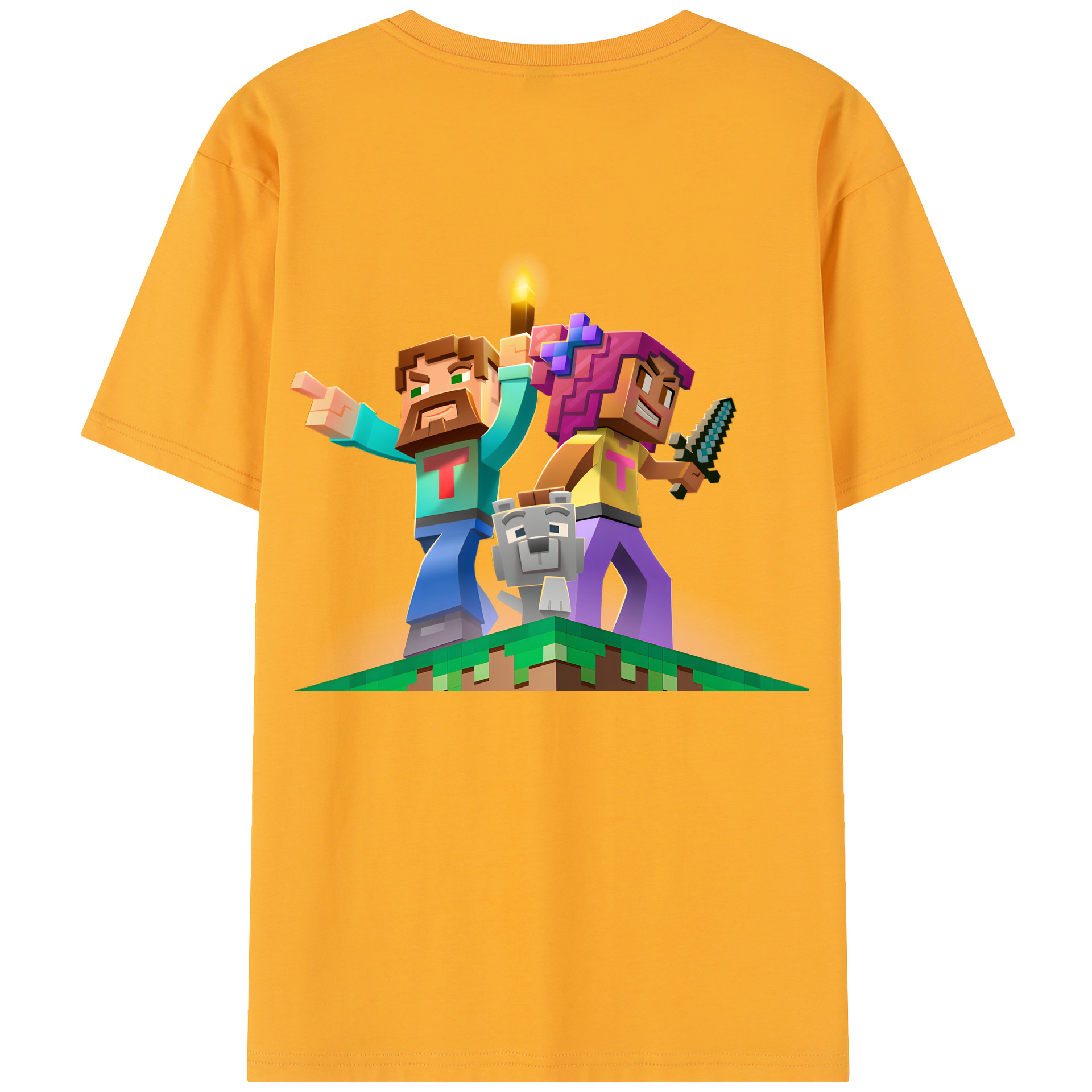 （画像用） マインクラフト ブロックの世界 Minecraft MC Block world レディース半袖Tシャツ(バックプリント)