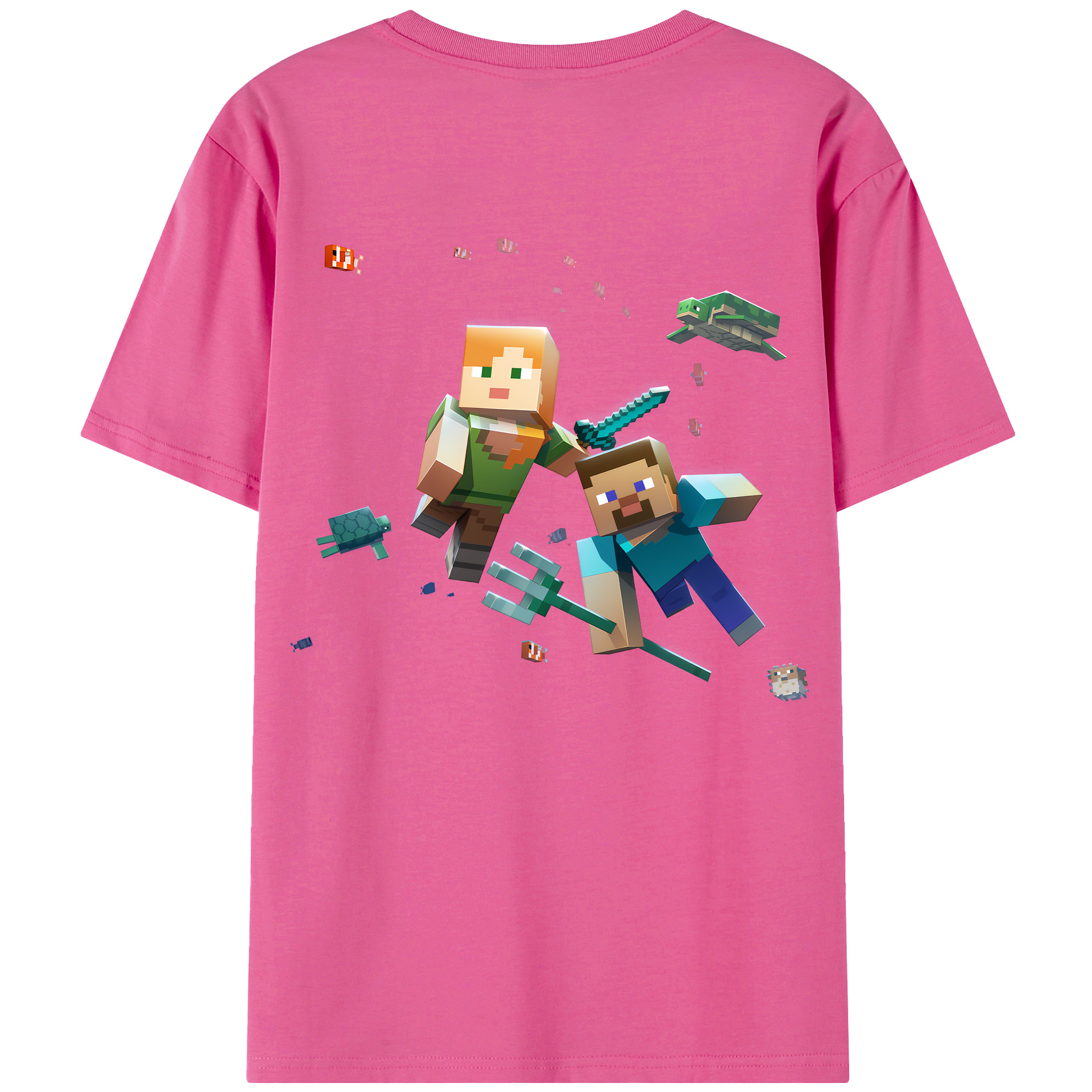 （画像用） マインクラフト ブロックの世界 Minecraft MC Block world レディース半袖Tシャツ(バックプリント)