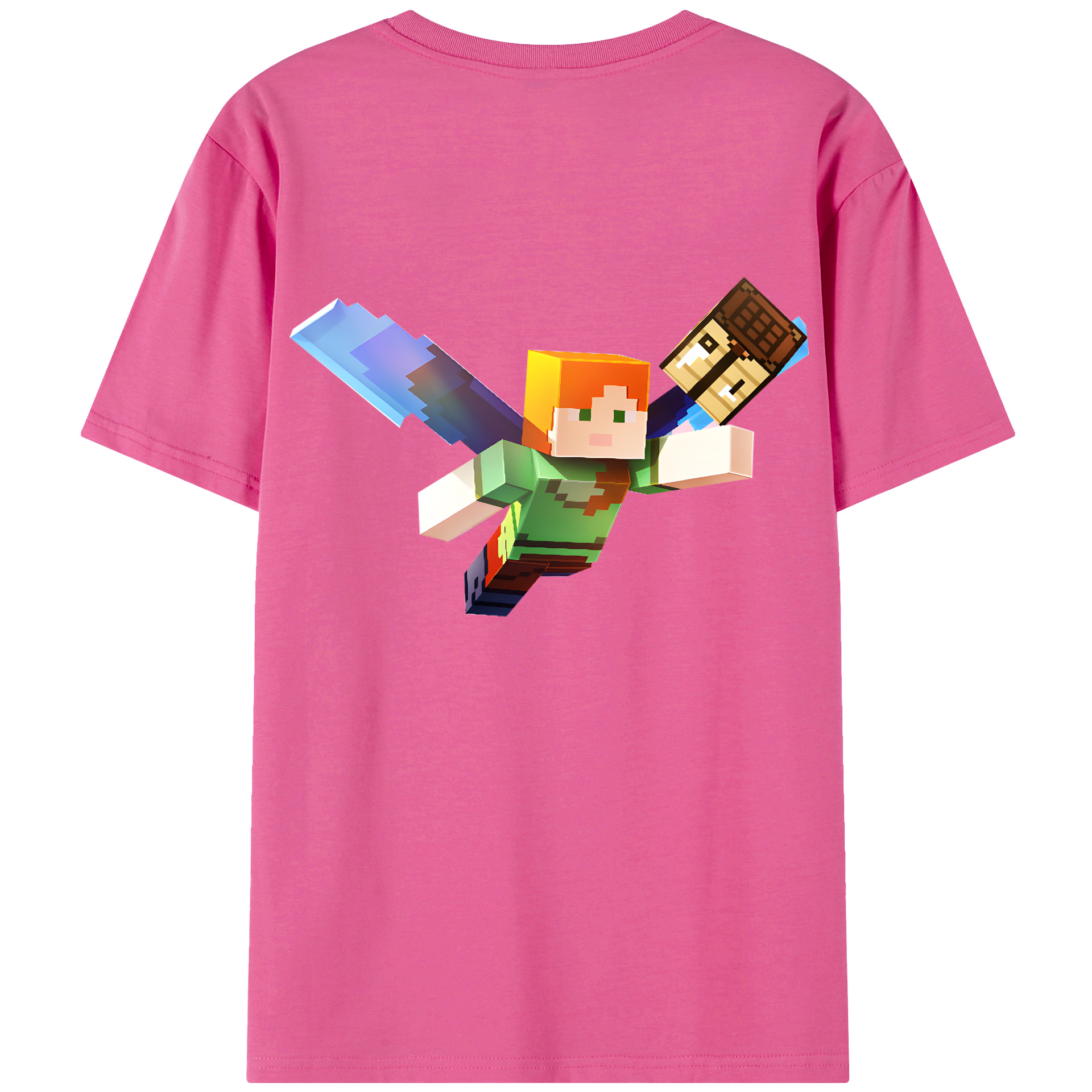 （画像用） マインクラフト ブロックの世界 Minecraft MC Block world レディース半袖Tシャツ(バックプリント)
