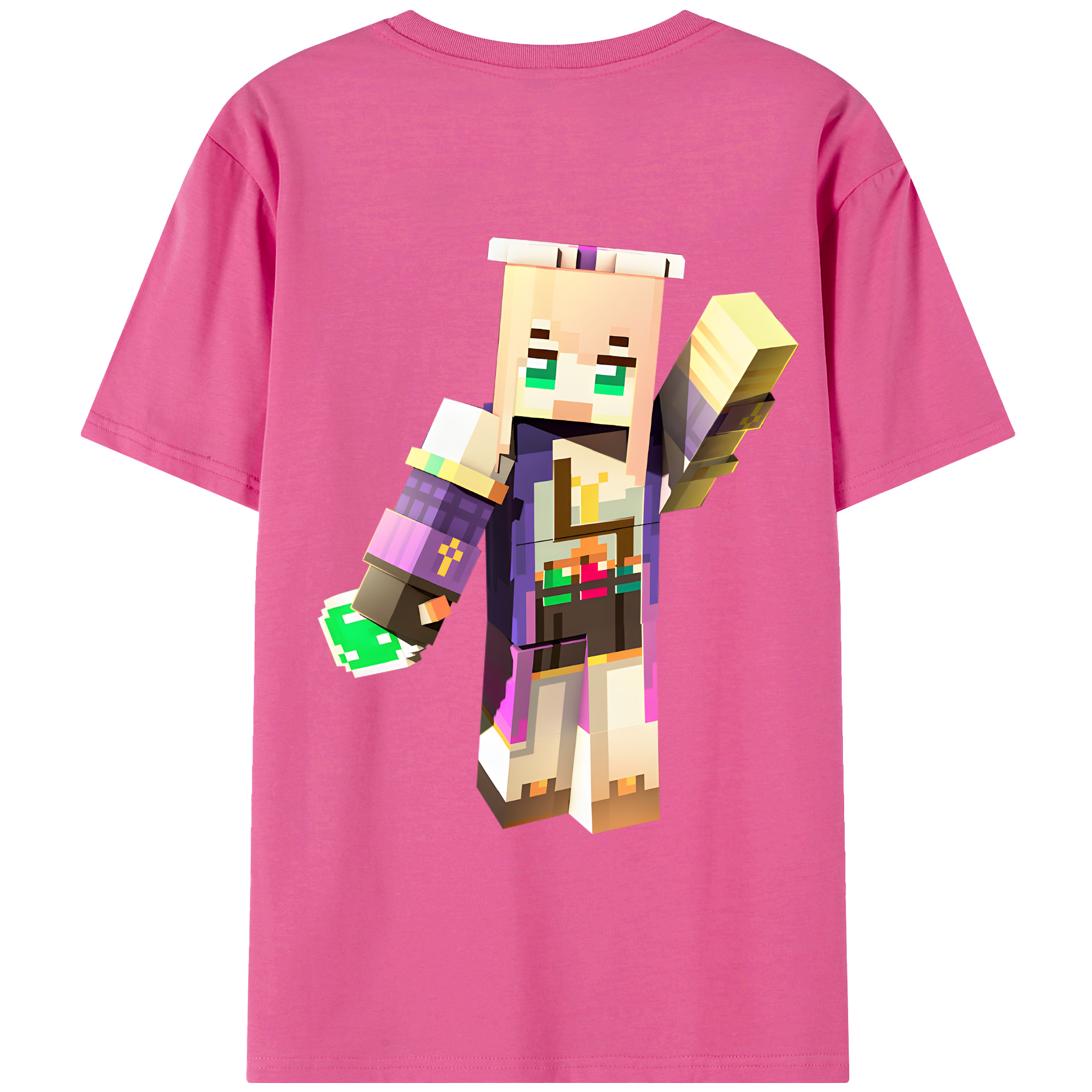 （画像用） マインクラフト ブロックの世界 Minecraft MC Block world レディース半袖Tシャツ(バックプリント)