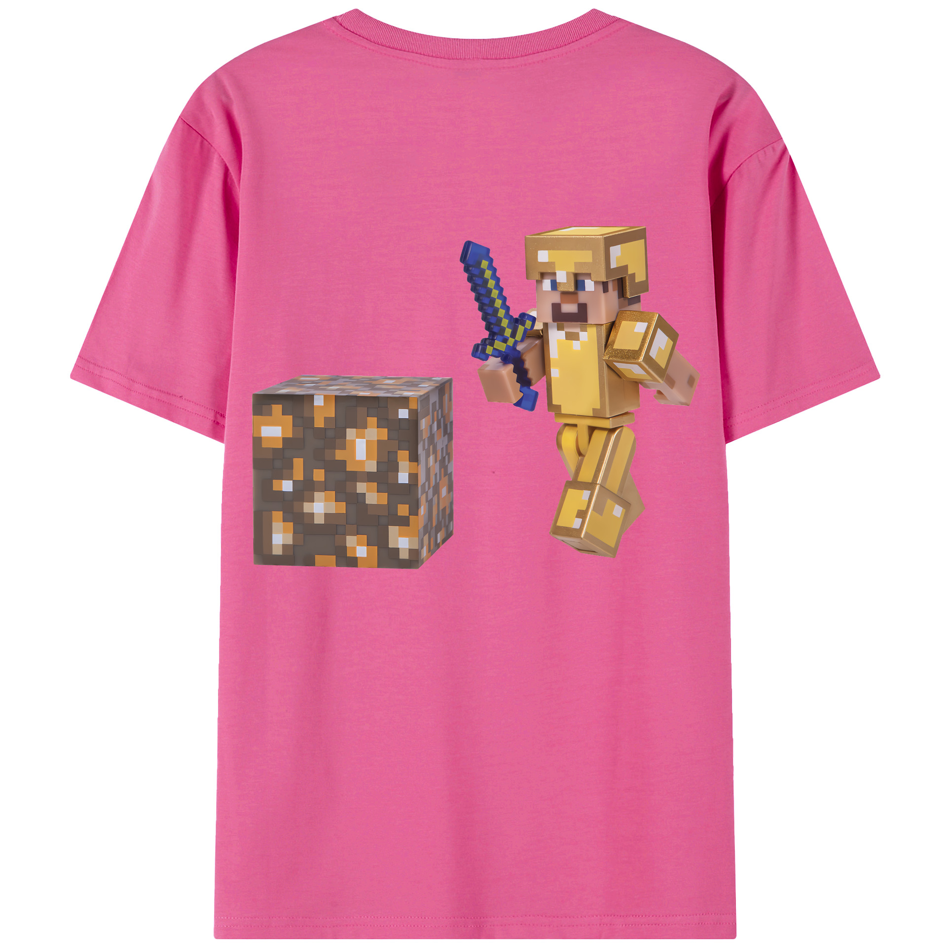 （画像用） マインクラフト ブロックの世界 Minecraft MC Block world レディース半袖Tシャツ(バックプリント)