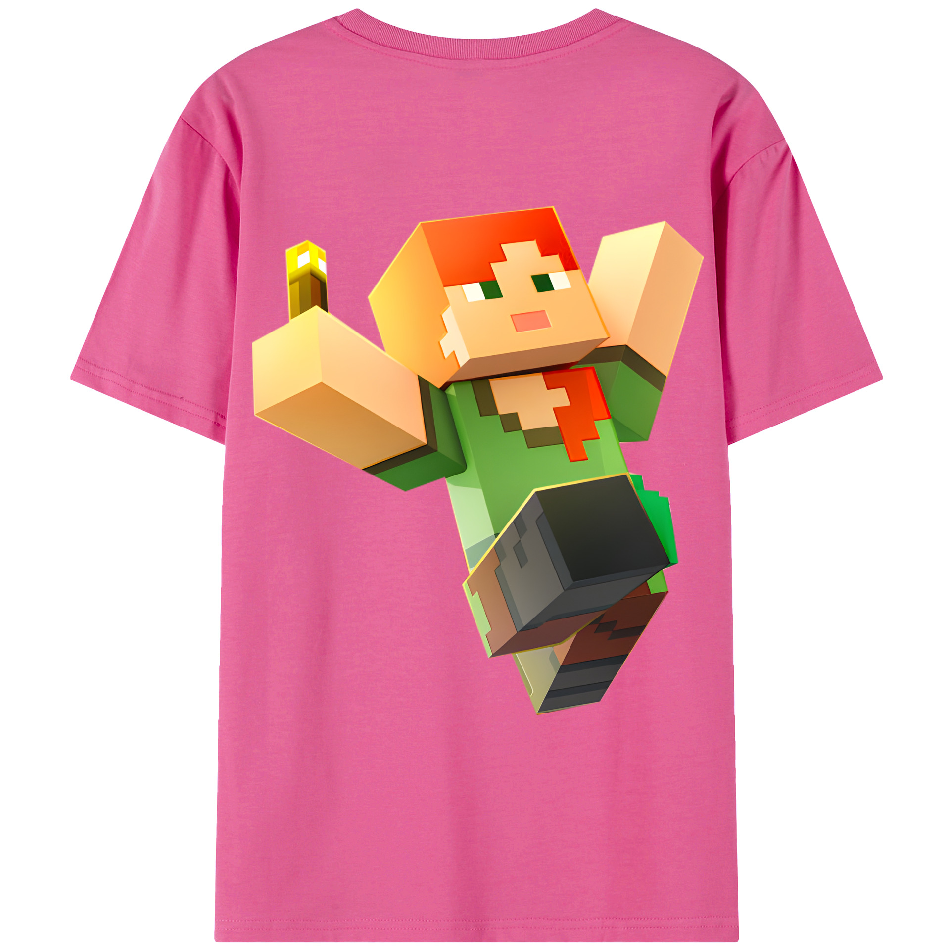 （画像用） マインクラフト ブロックの世界 Minecraft MC Block world レディース半袖Tシャツ(バックプリント)
