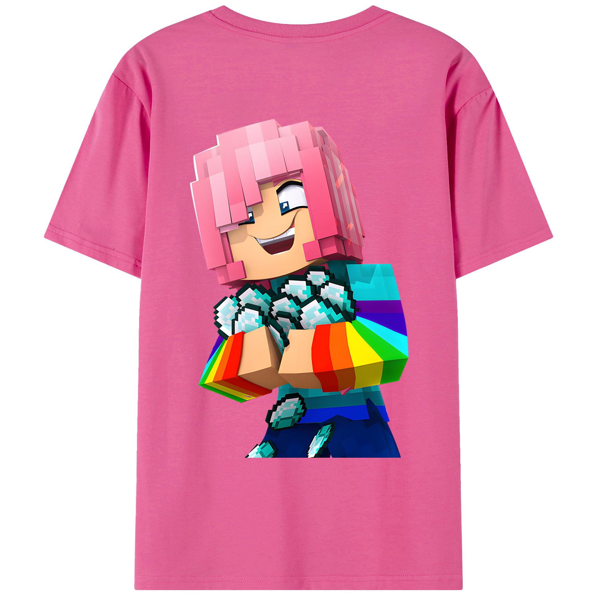 （画像用） マインクラフト ブロックの世界 Minecraft MC Block world レディース半袖Tシャツ(バックプリント)