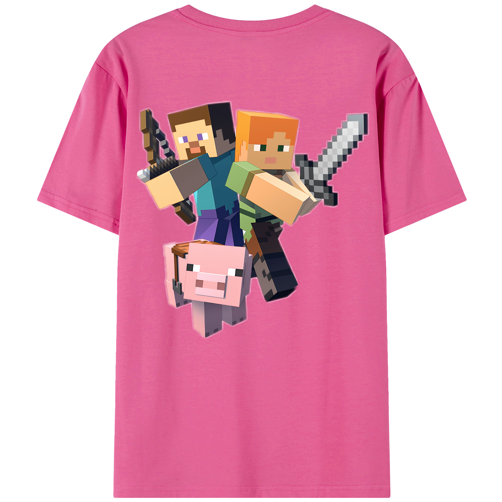 （画像用） マインクラフト ブロックの世界 Minecraft MC Block world レディース半袖Tシャツ(バックプリント)
