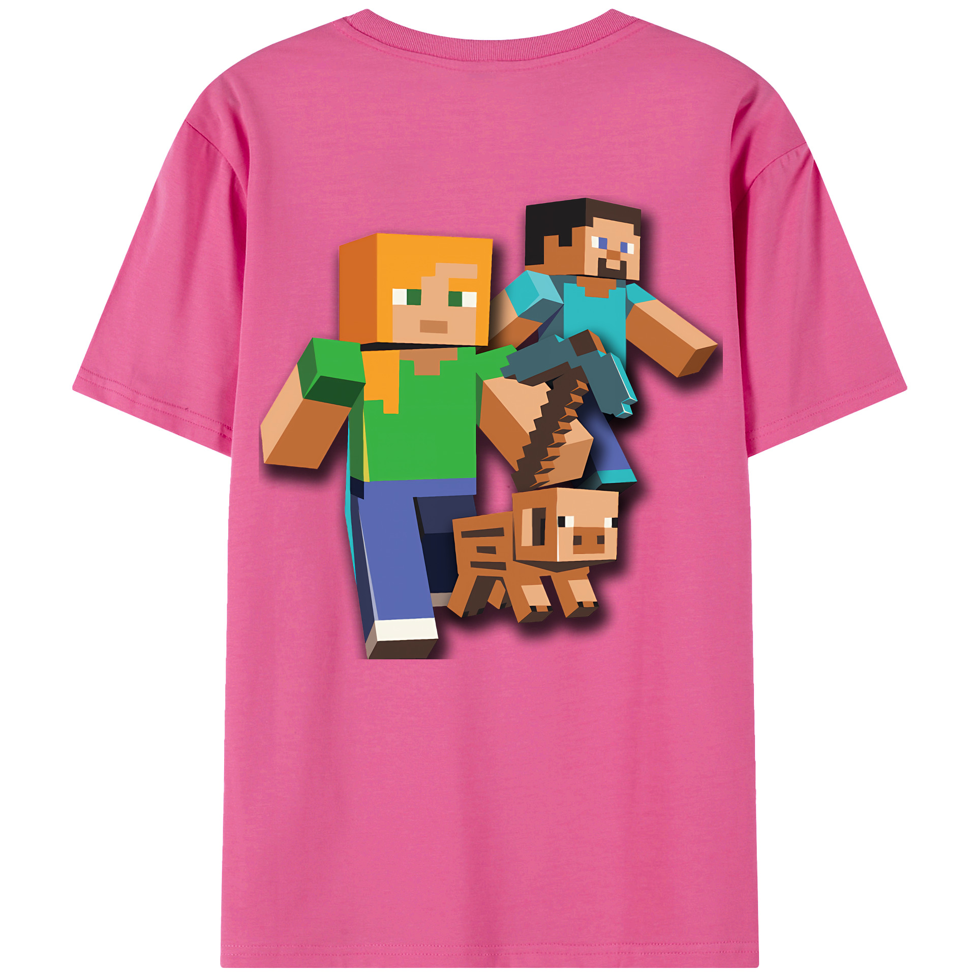 （画像用） マインクラフト ブロックの世界 Minecraft MC Block world レディース半袖Tシャツ(バックプリント)