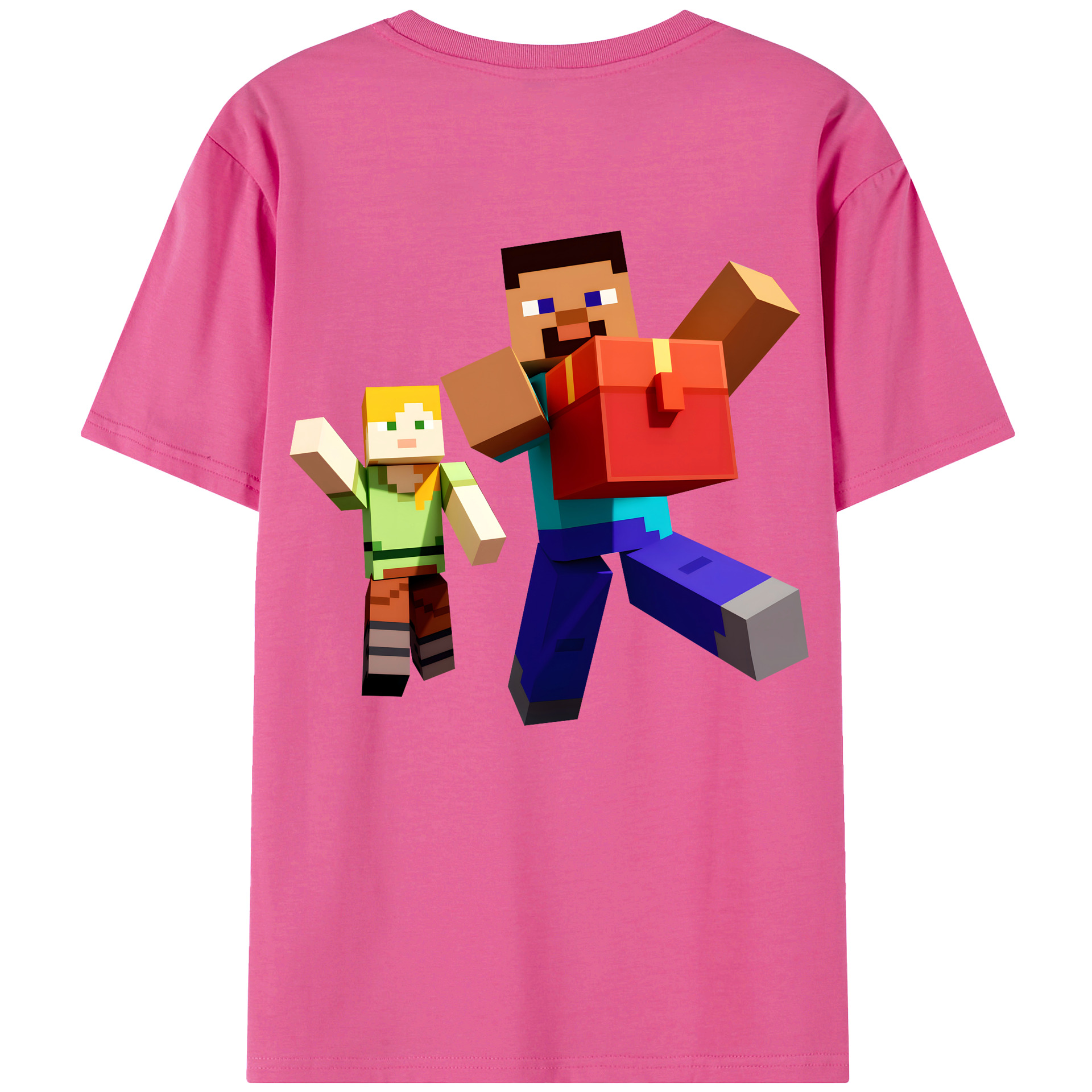 （画像用） マインクラフト ブロックの世界 Minecraft MC Block world レディース半袖Tシャツ(バックプリント)