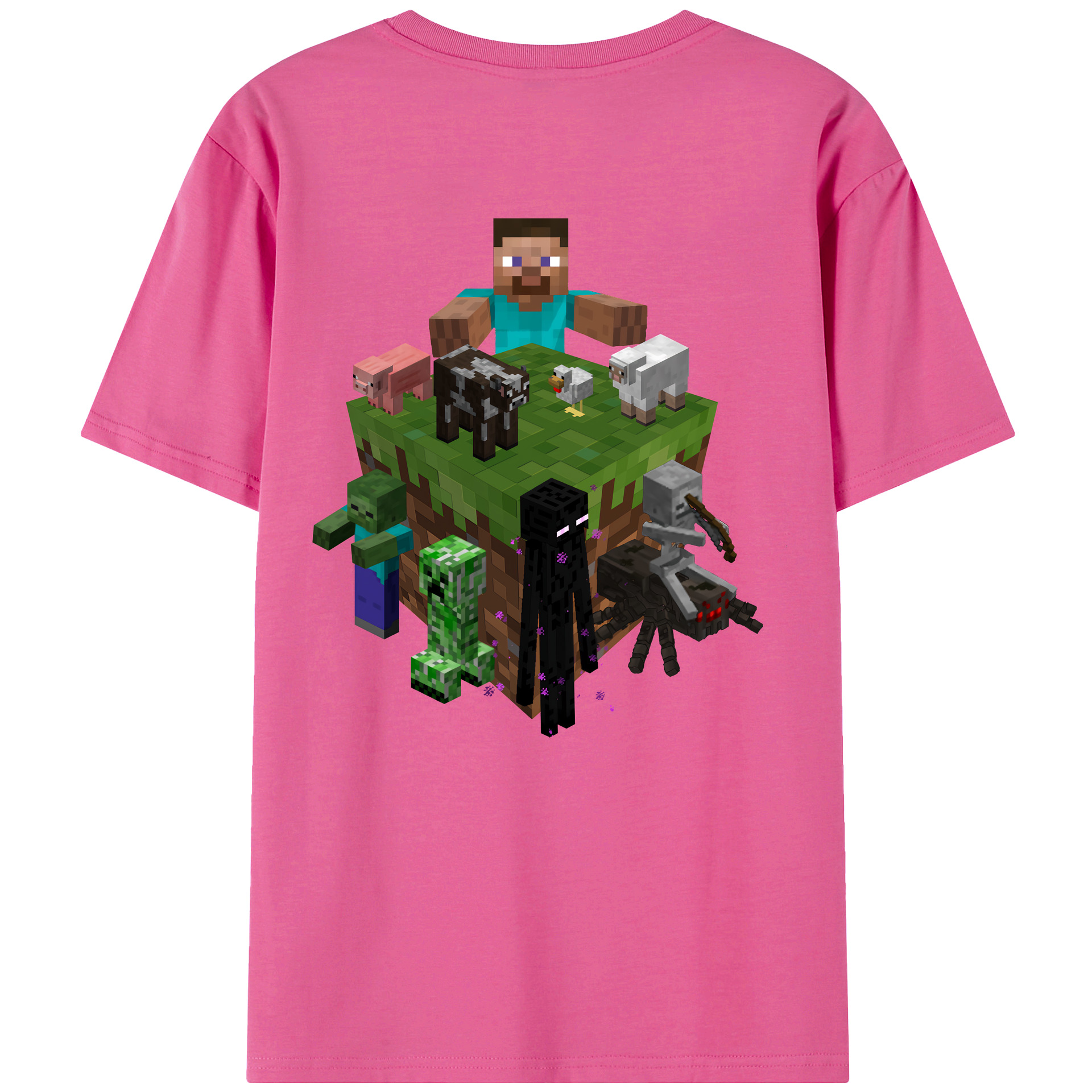 （画像用） マインクラフト ブロックの世界 Minecraft MC Block world レディース半袖Tシャツ(バックプリント)