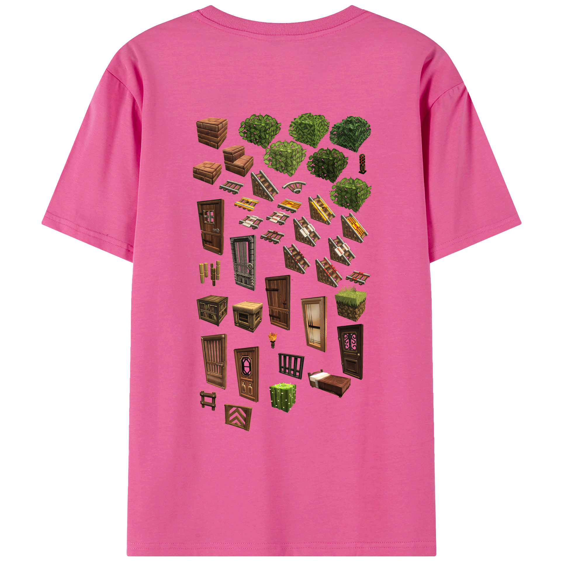 （画像用） マインクラフト ブロックの世界 Minecraft MC Block world レディース半袖Tシャツ(バックプリント)