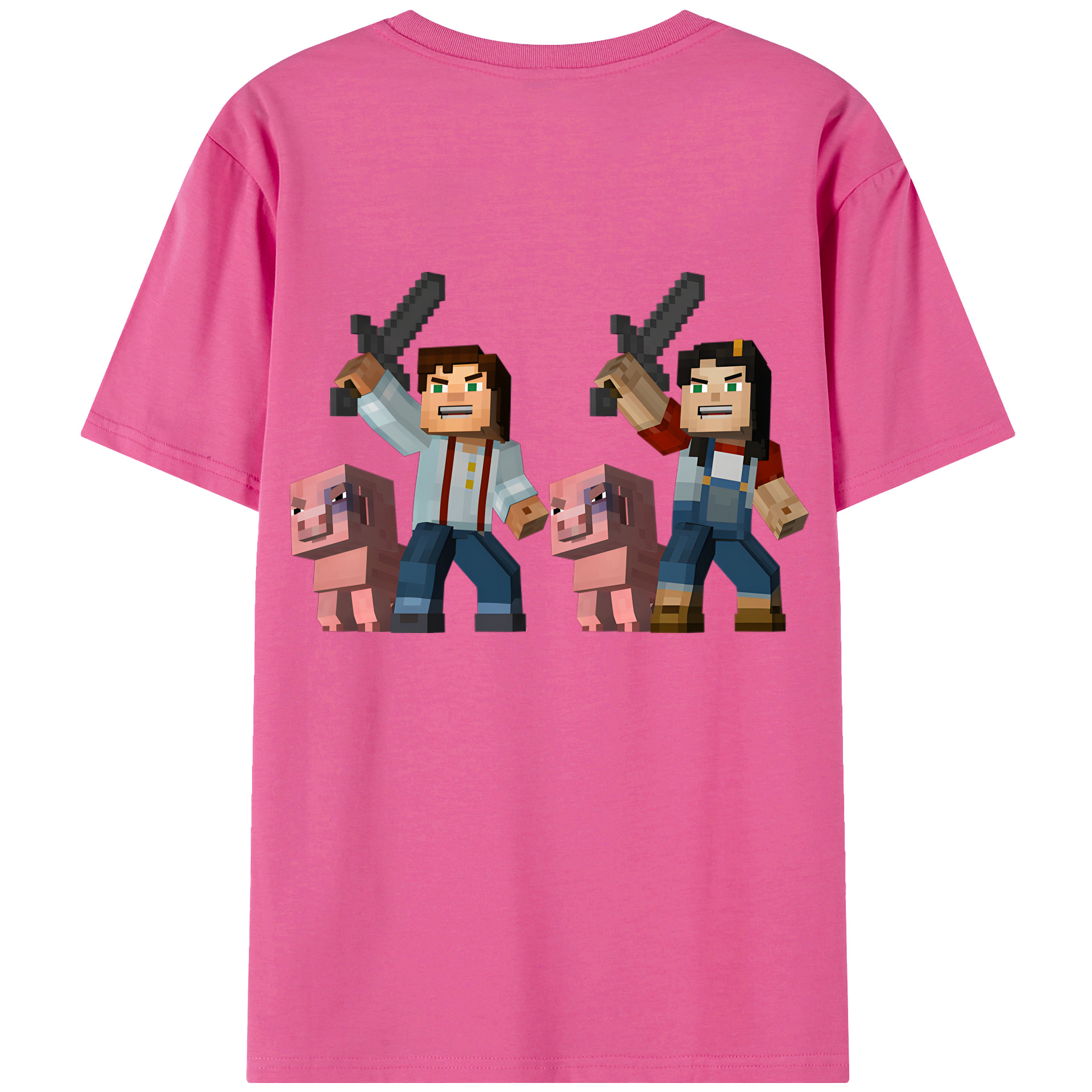 （画像用） マインクラフト ブロックの世界 Minecraft MC Block world レディース半袖Tシャツ(バックプリント)