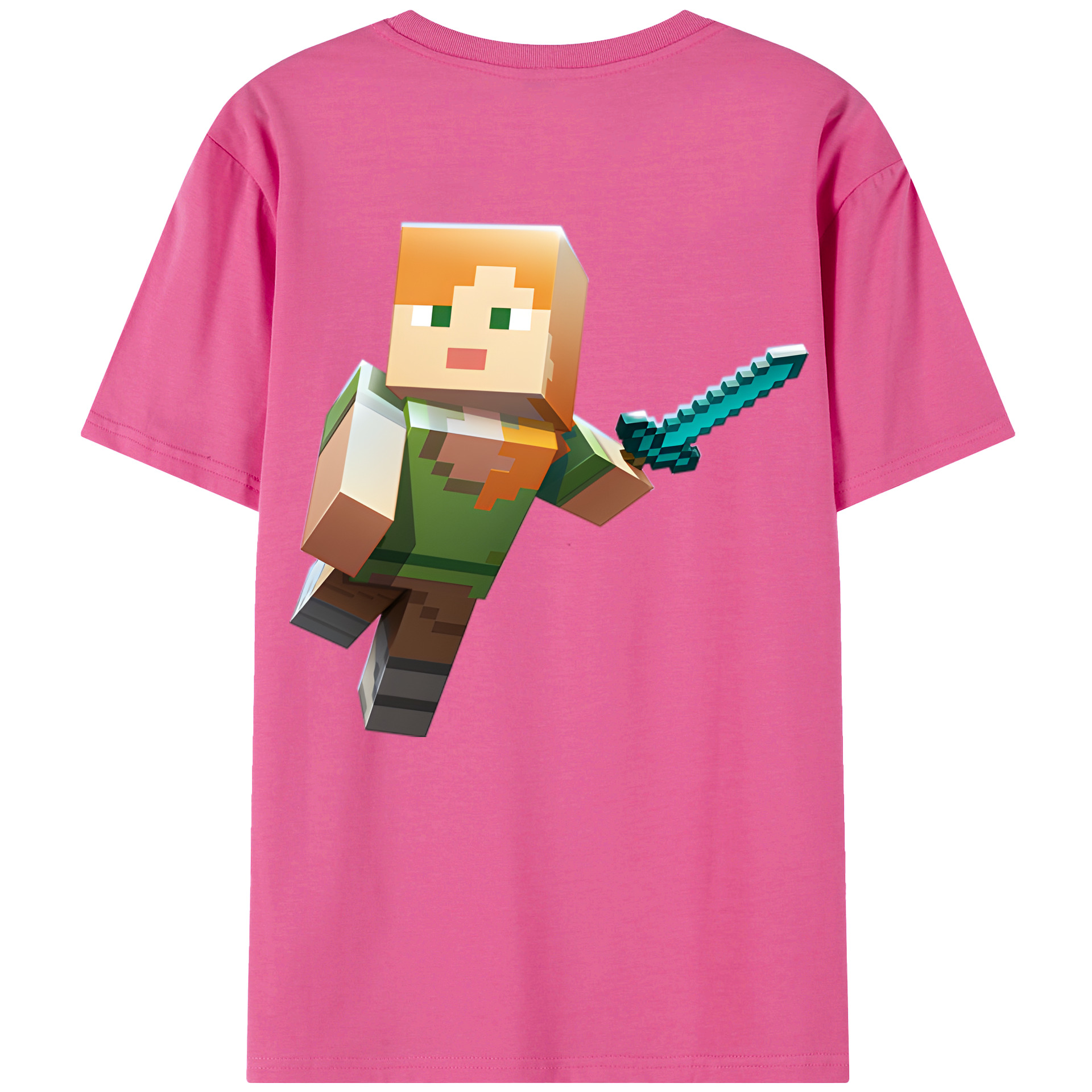 （画像用） マインクラフト ブロックの世界 Minecraft MC Block world レディース半袖Tシャツ(バックプリント)