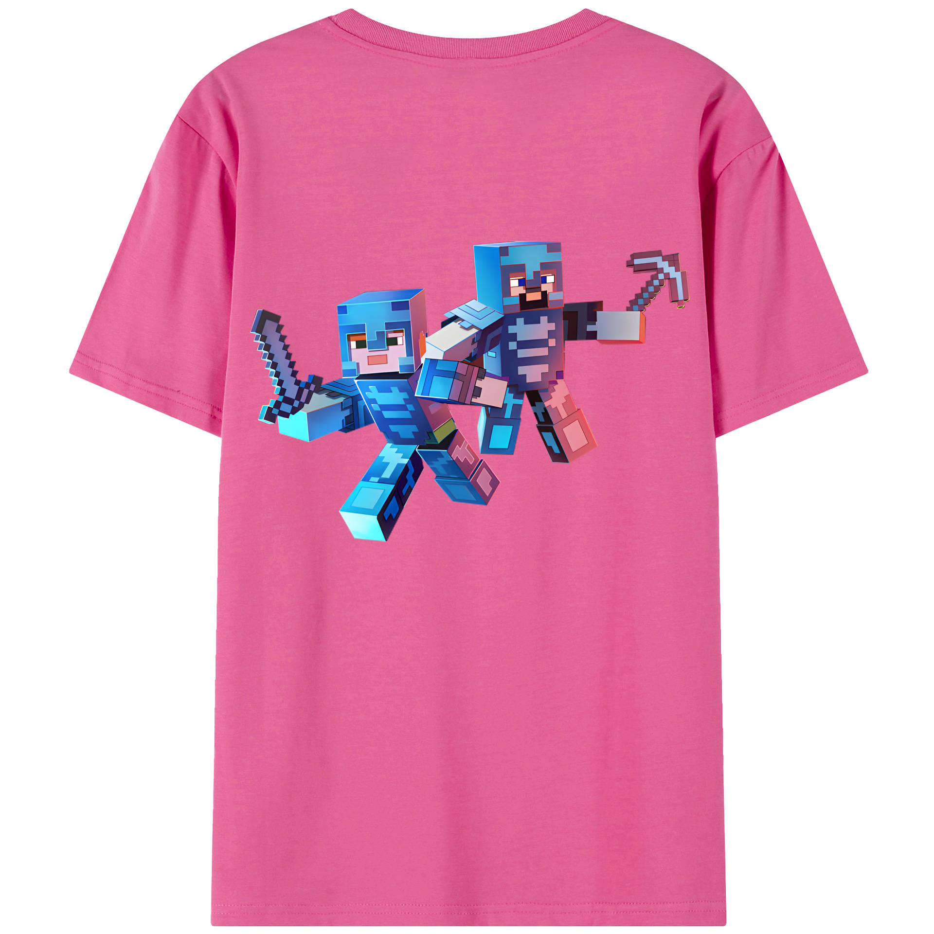 （画像用） マインクラフト ブロックの世界 Minecraft MC Block world レディース半袖Tシャツ(バックプリント)