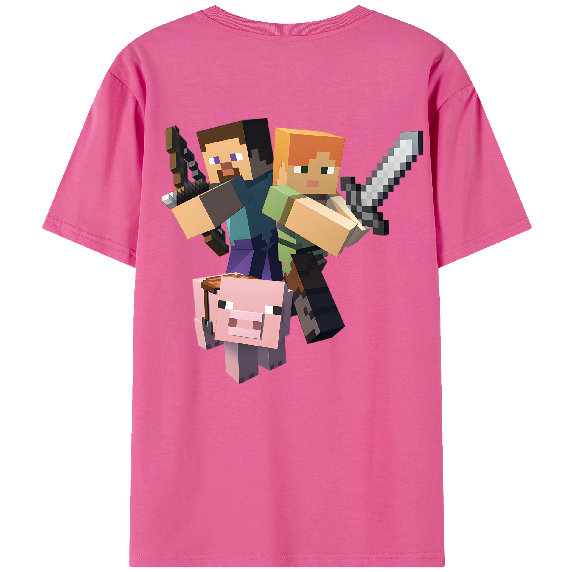 （画像用） マインクラフト ブロックの世界 Minecraft MC Block world レディース半袖Tシャツ(バックプリント)