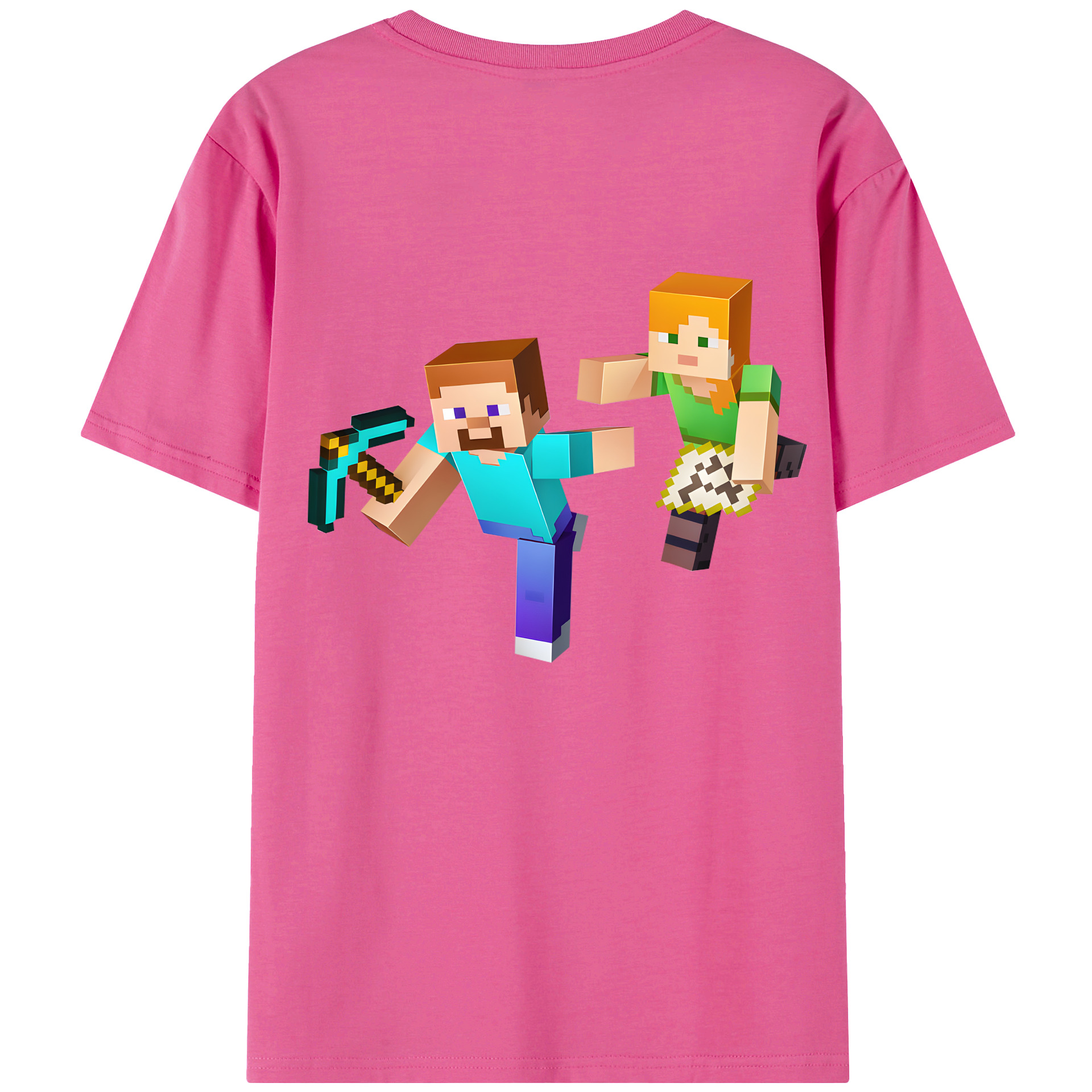 （画像用） マインクラフト ブロックの世界 Minecraft MC Block world レディース半袖Tシャツ(バックプリント)