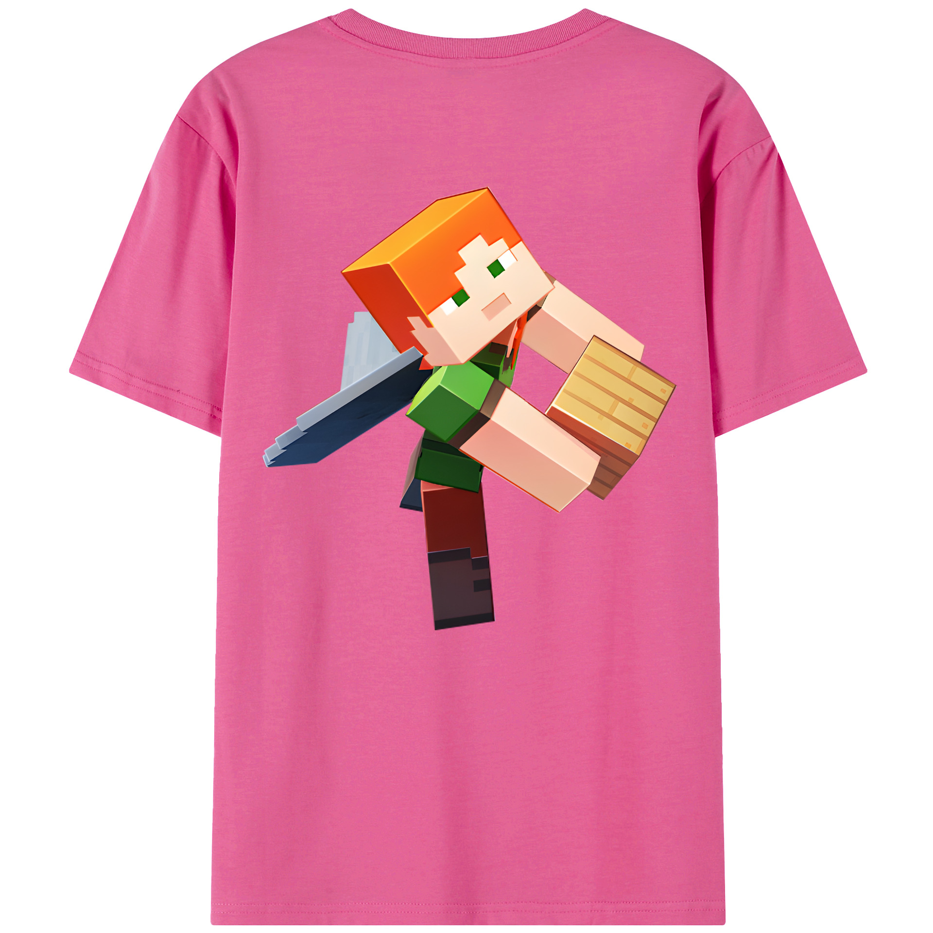 （画像用） マインクラフト ブロックの世界 Minecraft MC Block world レディース半袖Tシャツ(バックプリント)