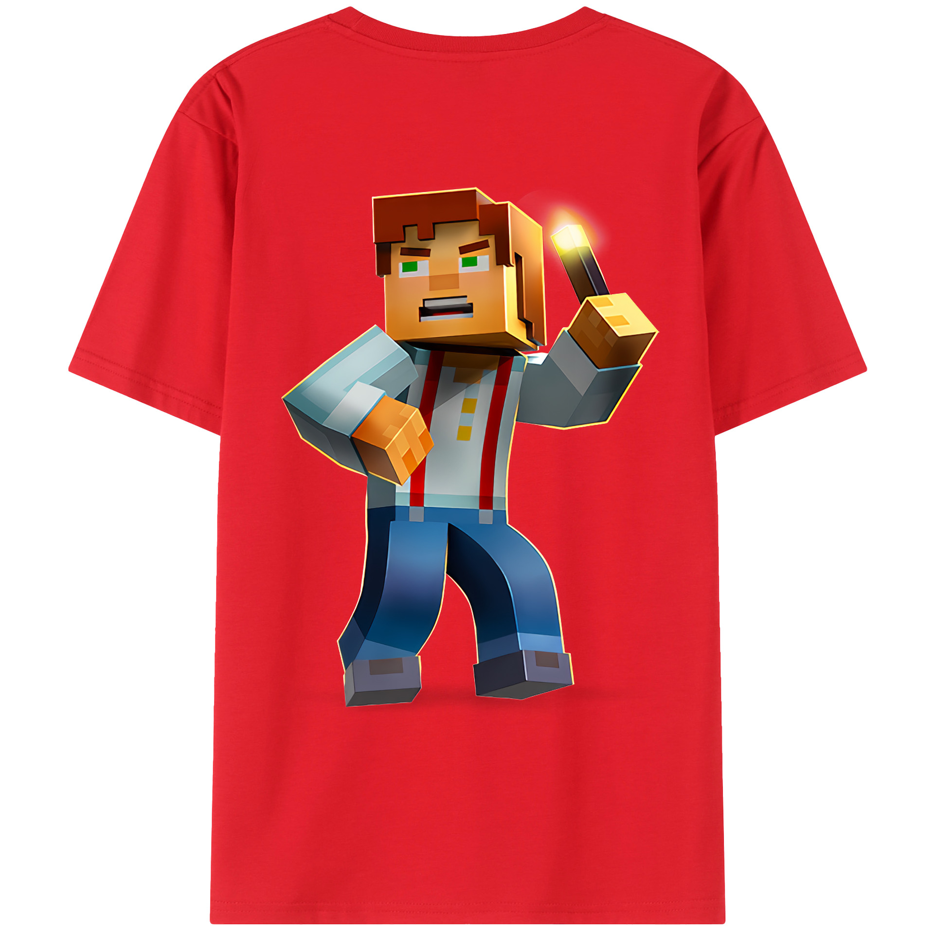 （画像用） マインクラフト ブロックの世界 Minecraft MC Block world レディース半袖Tシャツ(バックプリント)