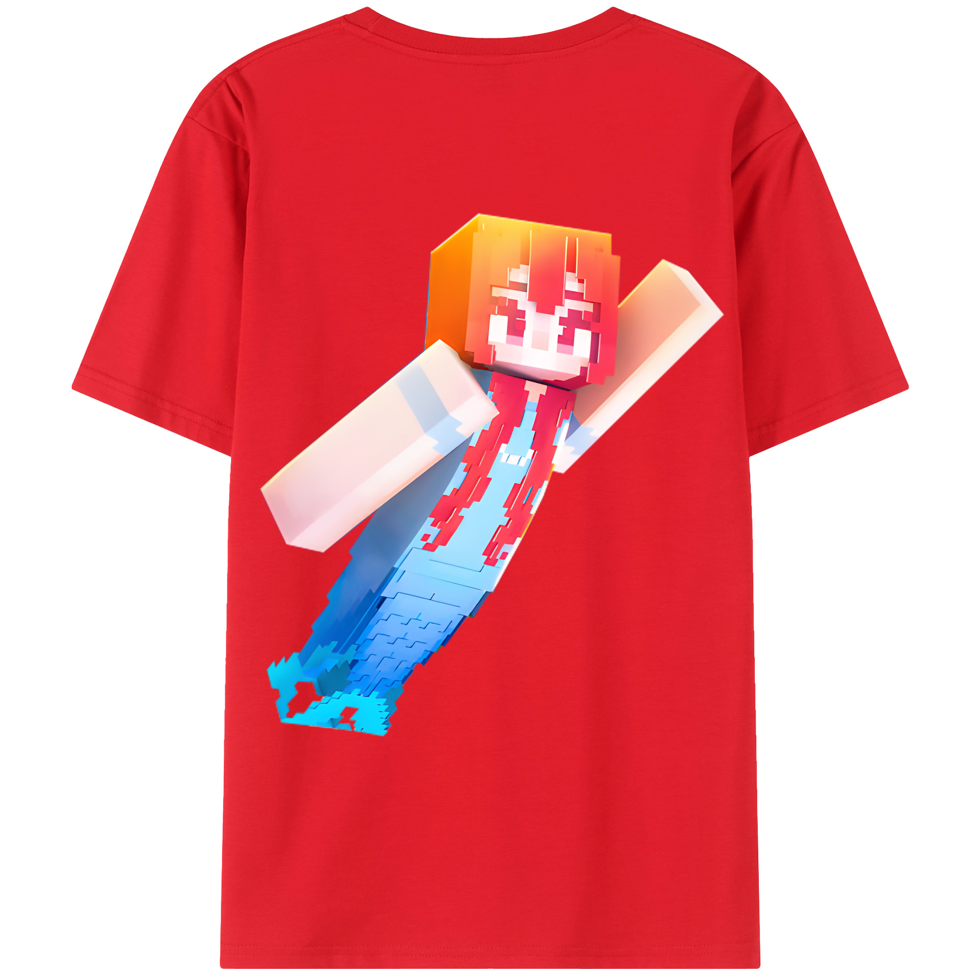 （画像用） マインクラフト ブロックの世界 Minecraft MC Block world レディース半袖Tシャツ(バックプリント)