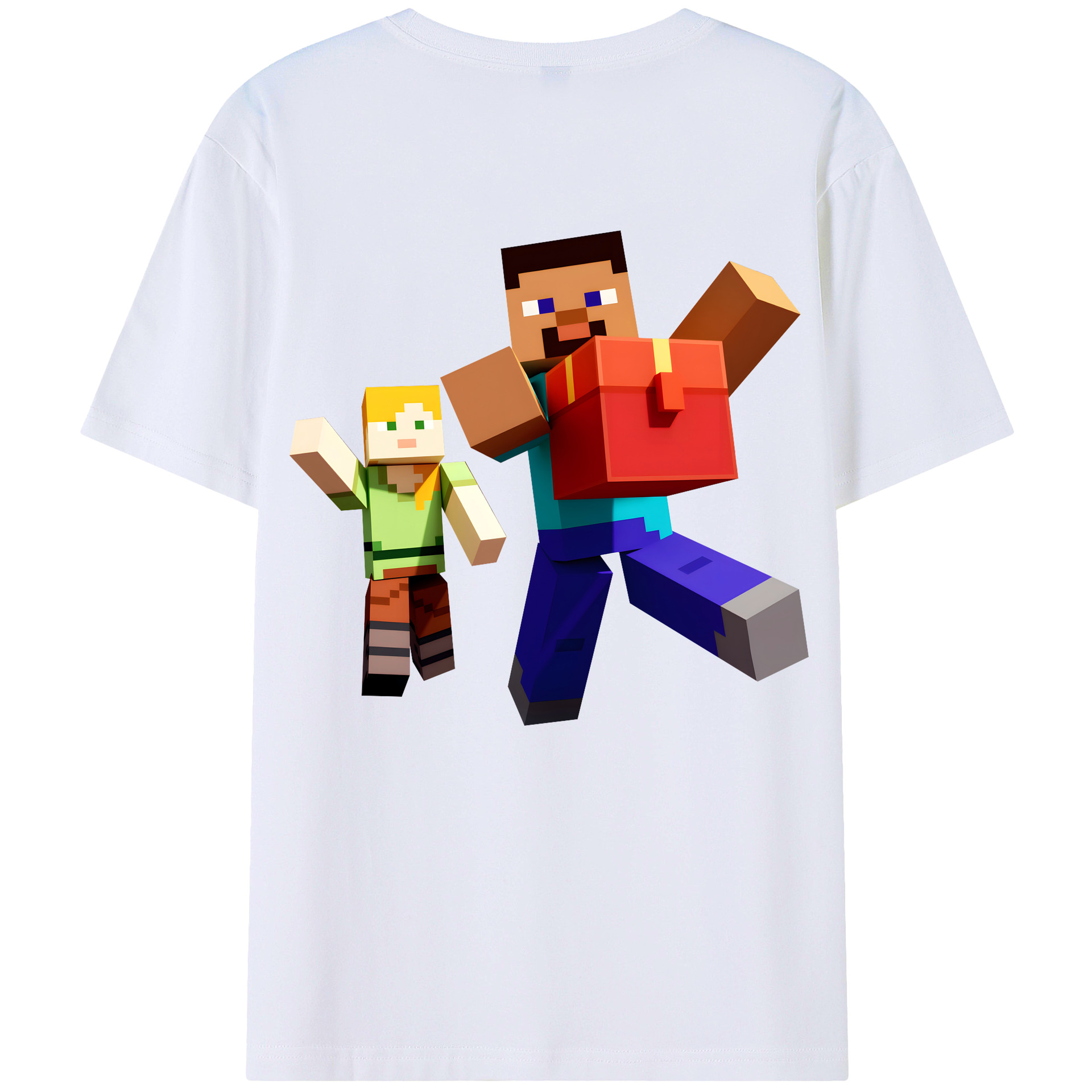 （画像用） マインクラフト ブロックの世界 Minecraft MC Block world レディース半袖Tシャツ(バックプリント)