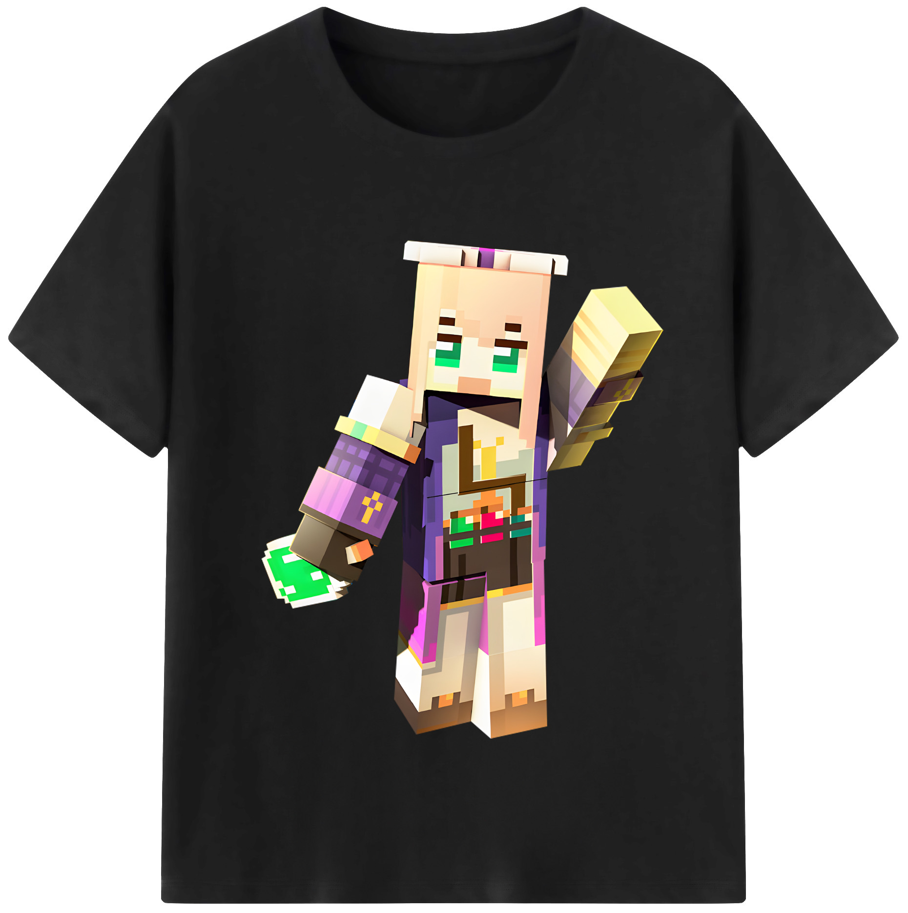 （画像用） マインクラフト ブロックの世界 Minecraft MC Block world レディースカジュアルプリントTシャツ（綿100％）