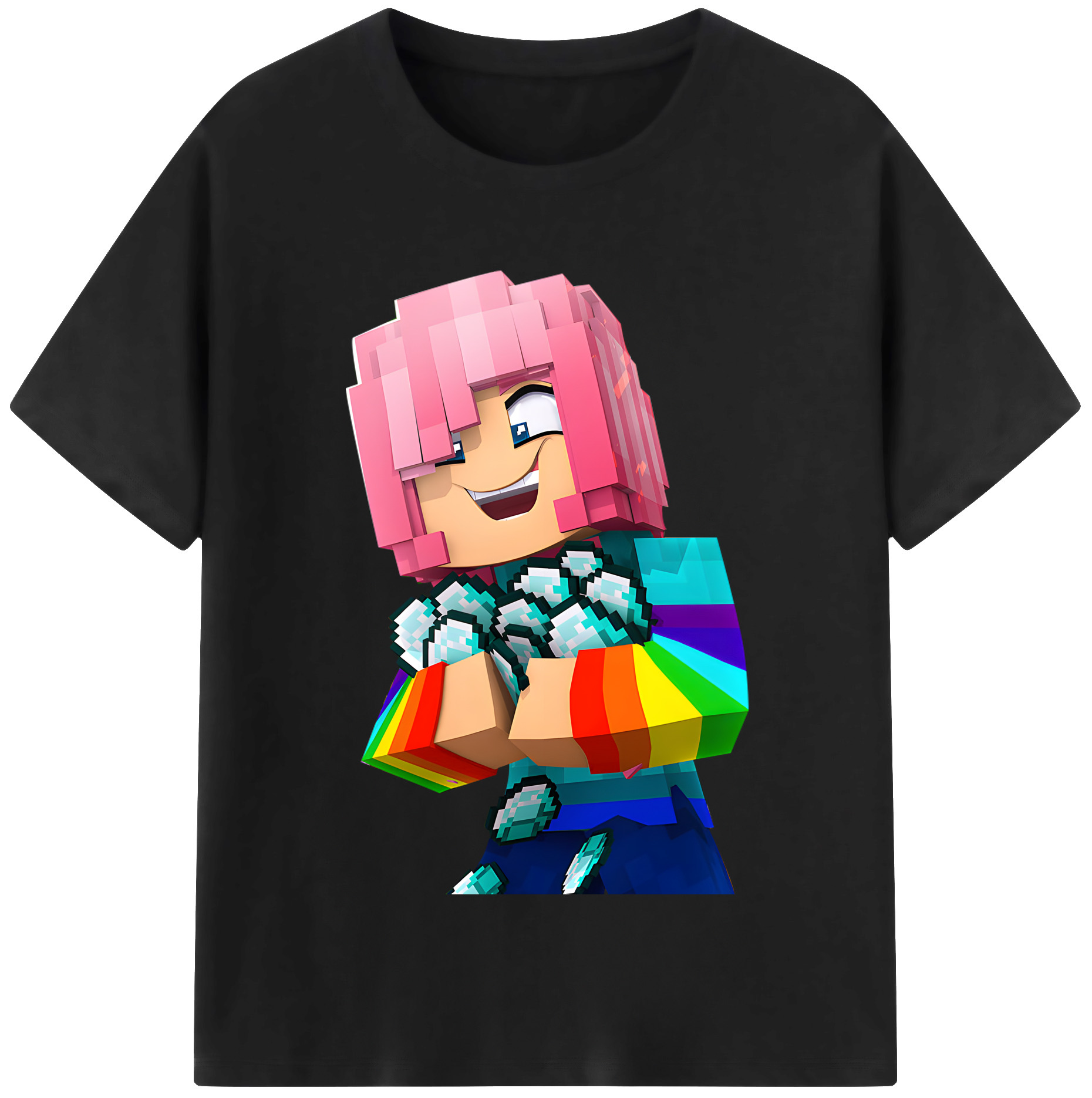 （画像用） マインクラフト ブロックの世界 Minecraft MC Block world レディースカジュアルプリントTシャツ（綿100％）