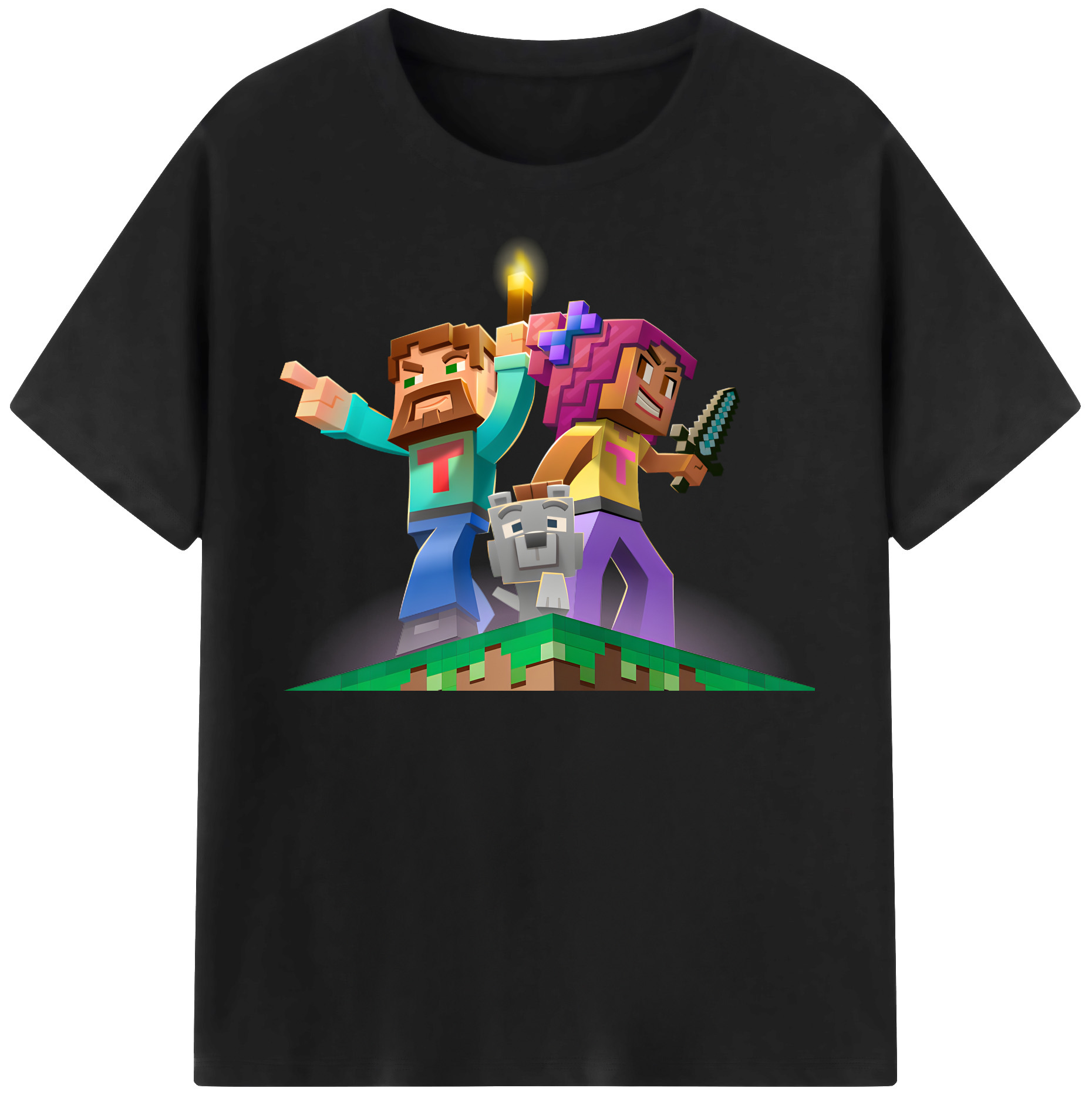 （画像用） マインクラフト ブロックの世界 Minecraft MC Block world レディースカジュアルプリントTシャツ（綿100％）